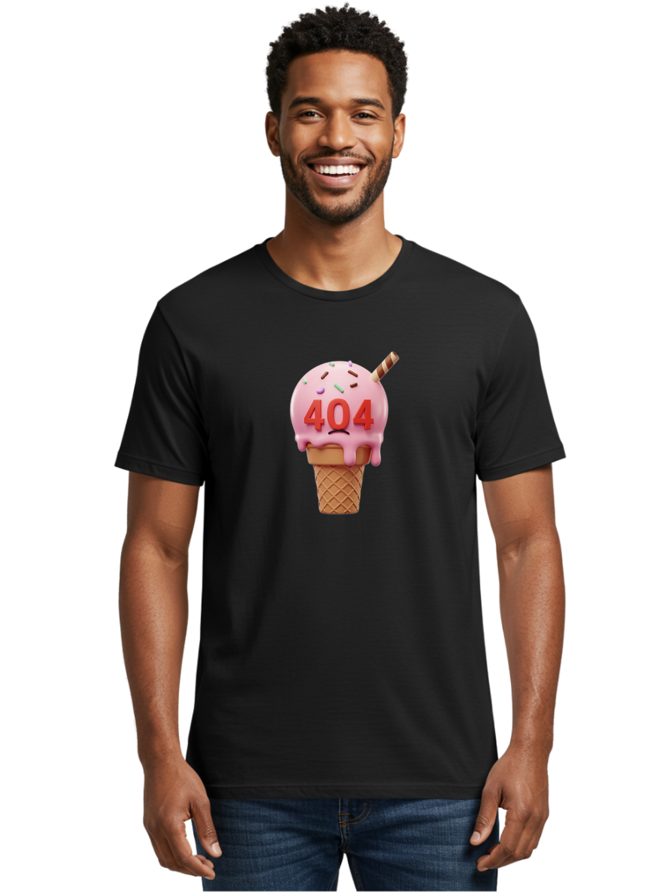 404-Ice-Cream Men'S Graphic Tee, 100% Cotton, Comfortable Casual Summer Wear, Machine Washable, Sad Ice Cream Cone, 404 Error, Pink Ice Cream, Sprinkles, Sweet Treat, Frowning Face, Melting Ice Cream, Error Message, Dessert, 404 Baa095 28