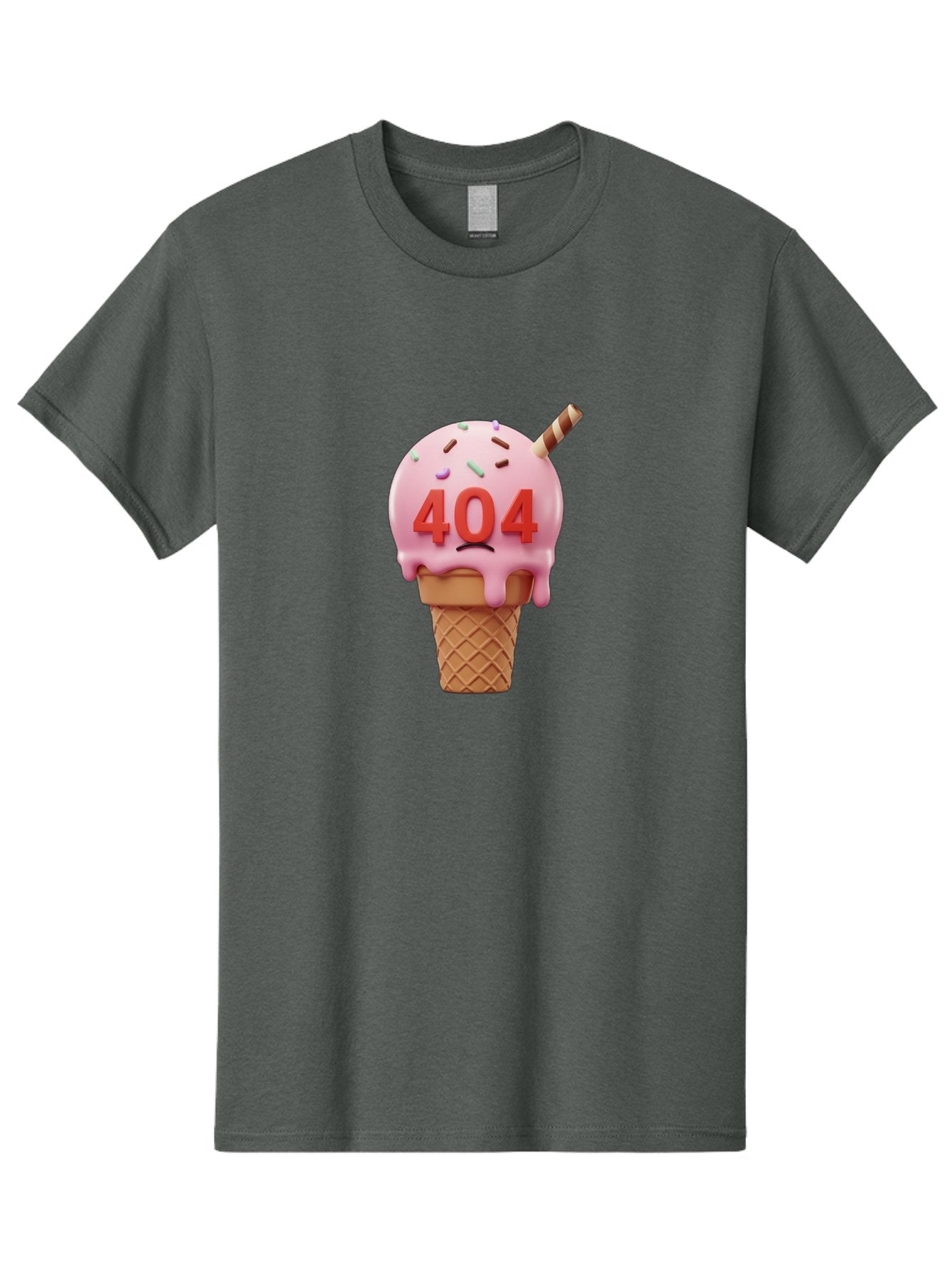 404-Ice-Cream Men'S Graphic Tee, 100% Cotton, Comfortable Casual Summer Wear, Machine Washable, Sad Ice Cream Cone, 404 Error, Pink Ice Cream, Sprinkles, Sweet Treat, Frowning Face, Melting Ice Cream, Error Message, Dessert, 404 Baa095 3