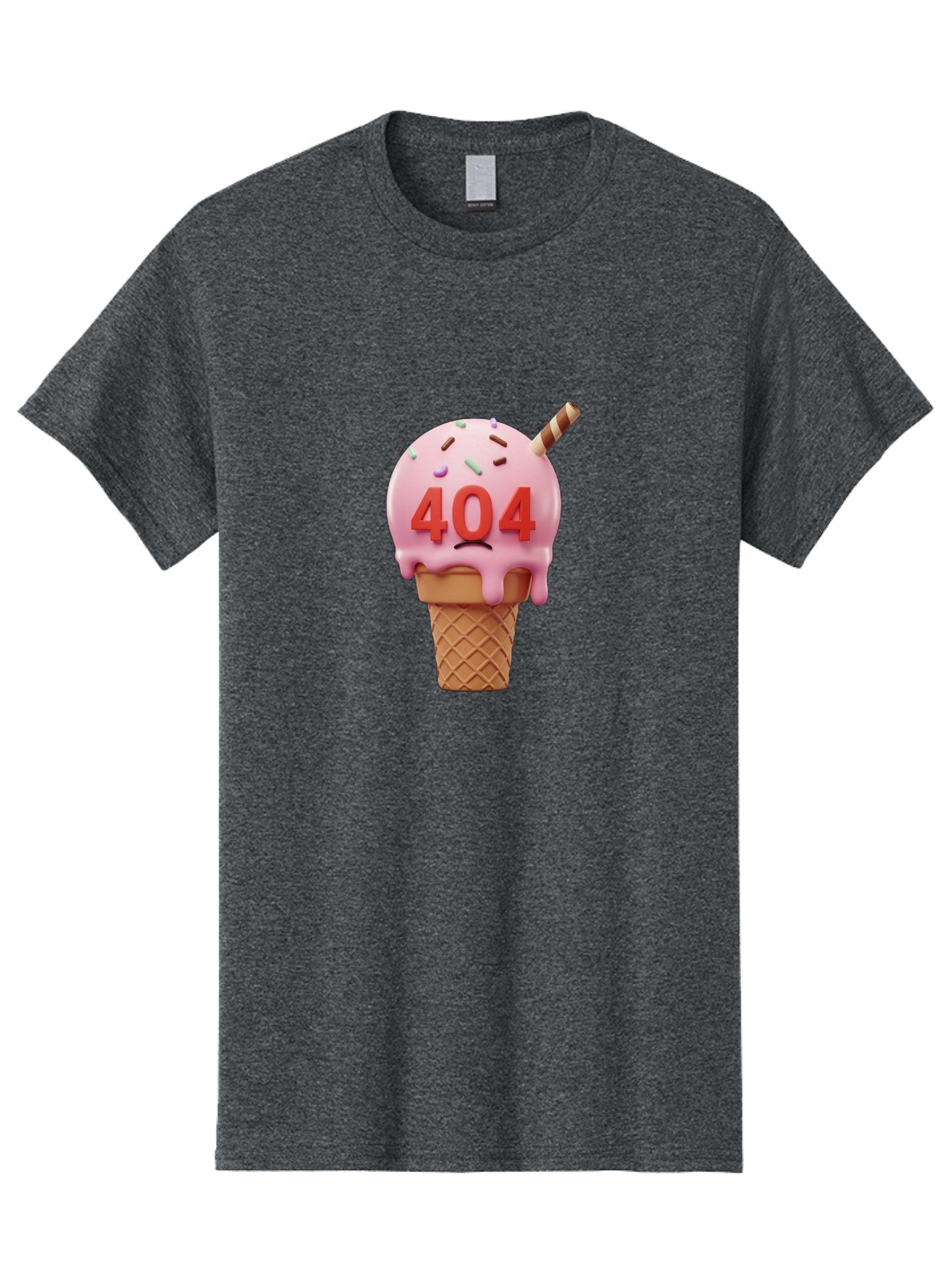 404-Ice-Cream Men'S Graphic Tee, 100% Cotton, Comfortable Casual Summer Wear, Machine Washable, Sad Ice Cream Cone, 404 Error, Pink Ice Cream, Sprinkles, Sweet Treat, Frowning Face, Melting Ice Cream, Error Message, Dessert, 404 Baa095 4
