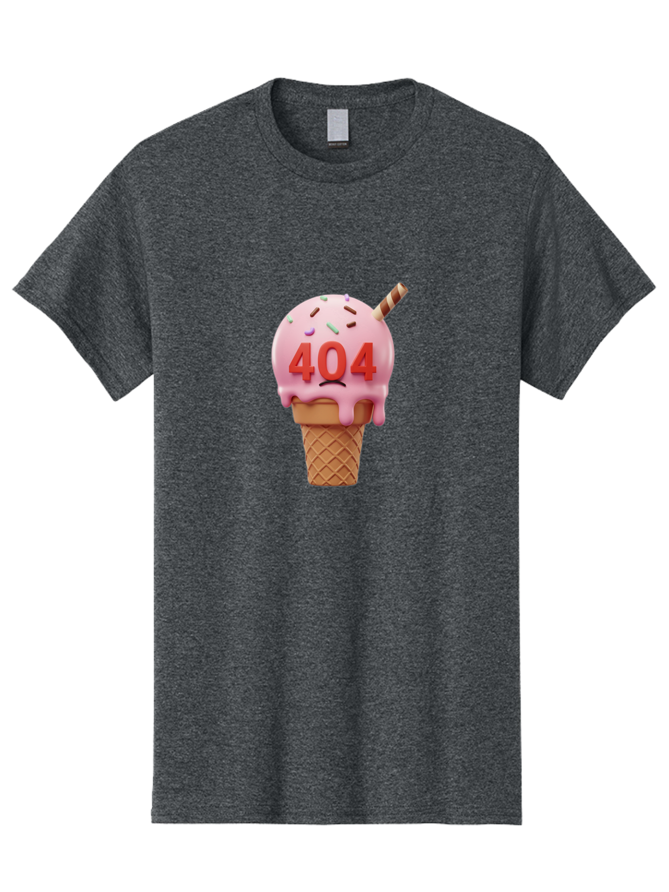 404-Ice-Cream Men'S Graphic Tee, 100% Cotton, Comfortable Casual Summer Wear, Machine Washable, Sad Ice Cream Cone, 404 Error, Pink Ice Cream, Sprinkles, Sweet Treat, Frowning Face, Melting Ice Cream, Error Message, Dessert, 404 Baa095 23