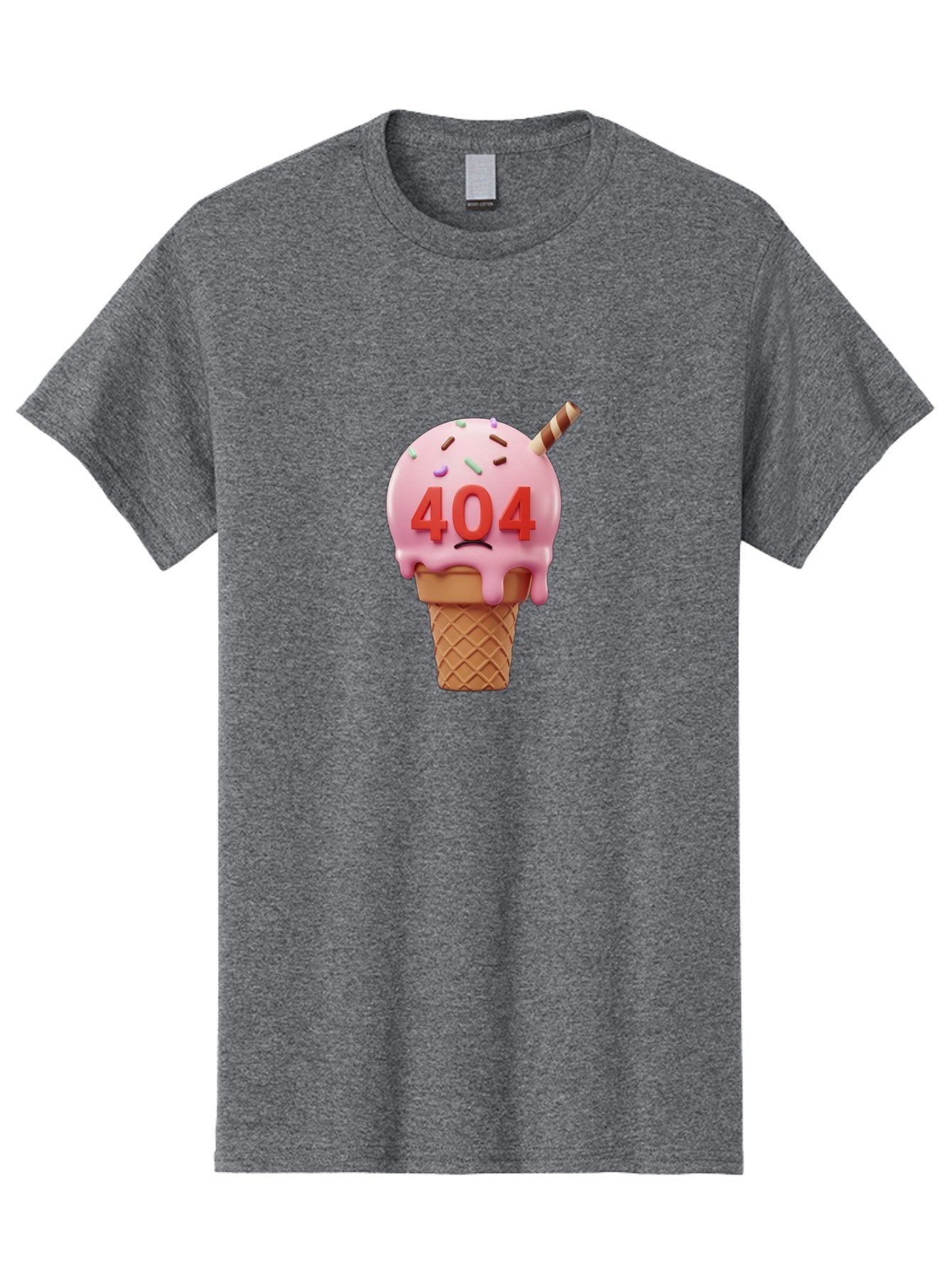 404-Ice-Cream Men'S Graphic Tee, 100% Cotton, Comfortable Casual Summer Wear, Machine Washable, Sad Ice Cream Cone, 404 Error, Pink Ice Cream, Sprinkles, Sweet Treat, Frowning Face, Melting Ice Cream, Error Message, Dessert, 404 Baa095 11