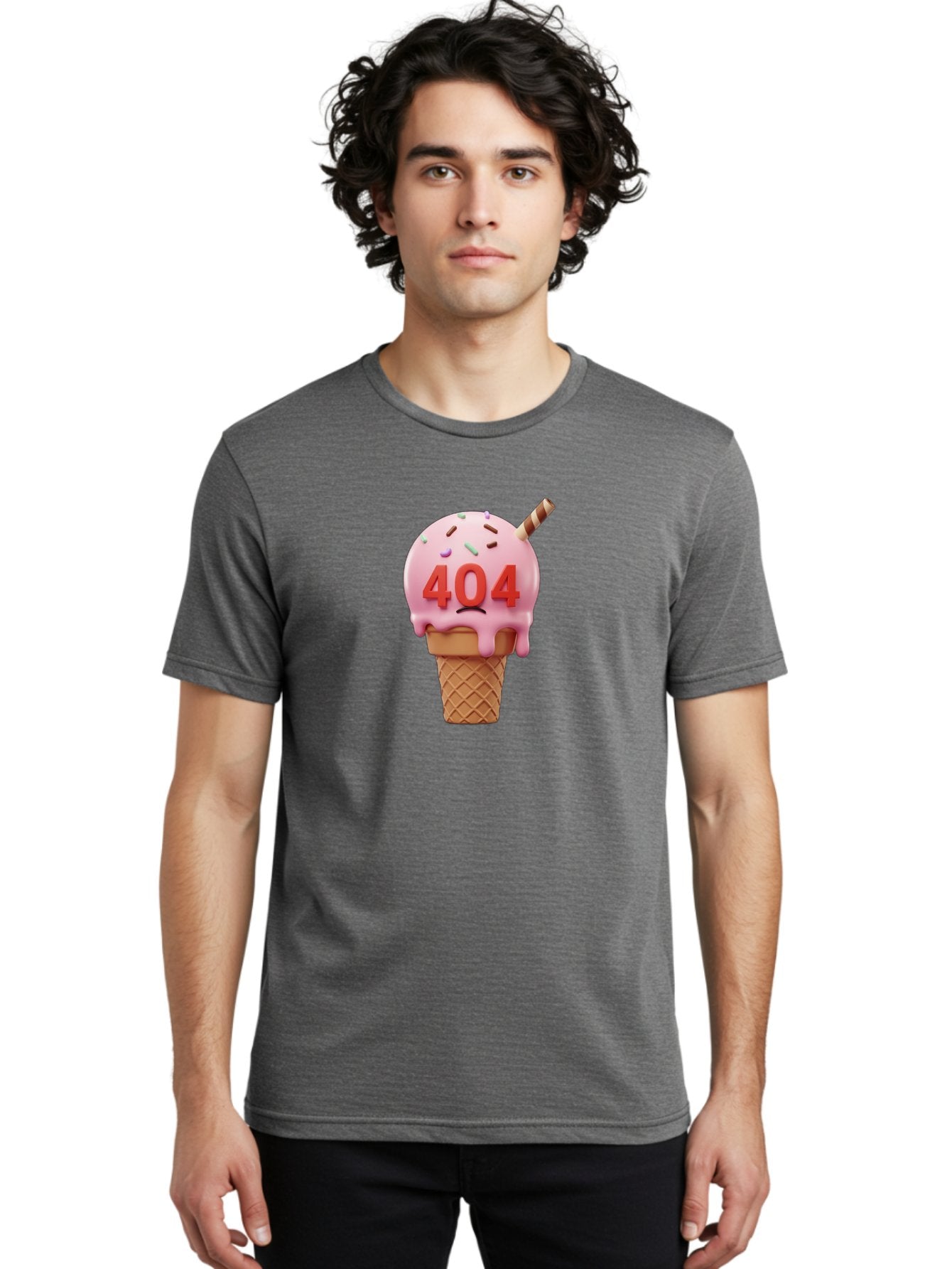 404-Ice-Cream Men'S Graphic Tee, 100% Cotton, Comfortable Casual Summer Wear, Machine Washable, Sad Ice Cream Cone, 404 Error, Pink Ice Cream, Sprinkles, Sweet Treat, Frowning Face, Melting Ice Cream, Error Message, Dessert, 404 Baa095 27