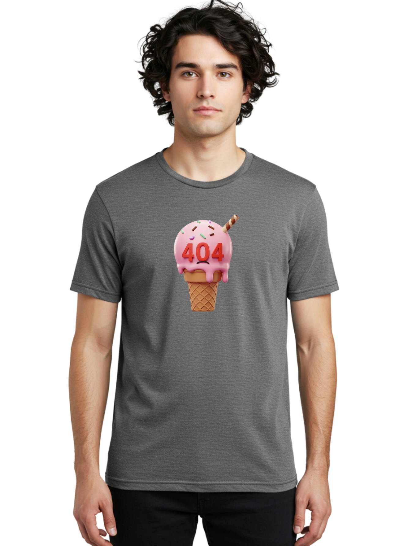 404-Ice-Cream Men'S Graphic Tee, 100% Cotton, Comfortable Casual Summer Wear, Machine Washable, Sad Ice Cream Cone, 404 Error, Pink Ice Cream, Sprinkles, Sweet Treat, Frowning Face, Melting Ice Cream, Error Message, Dessert, 404 Baa095 8