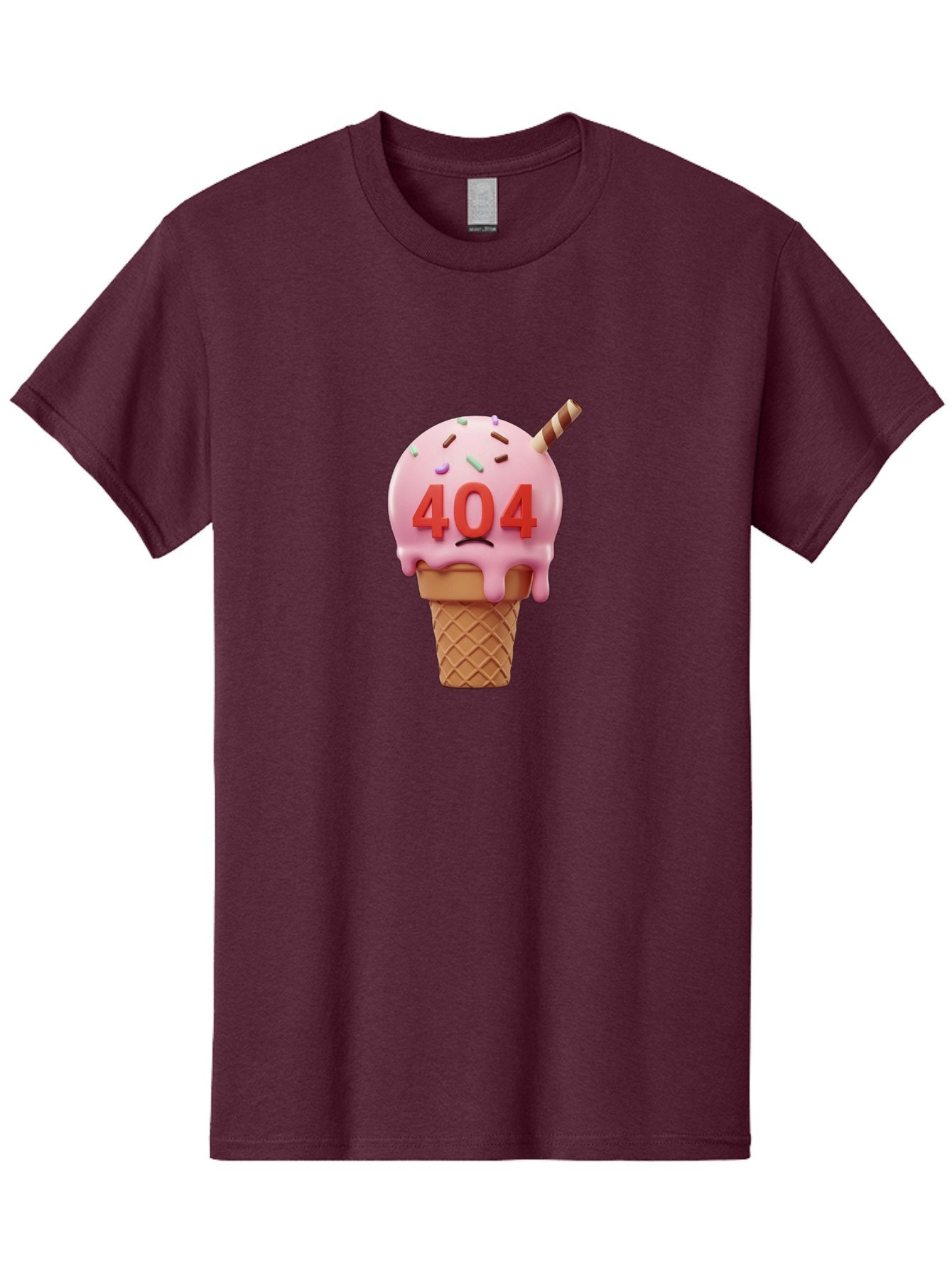 404-Ice-Cream Men'S Graphic Tee, 100% Cotton, Comfortable Casual Summer Wear, Machine Washable, Sad Ice Cream Cone, 404 Error, Pink Ice Cream, Sprinkles, Sweet Treat, Frowning Face, Melting Ice Cream, Error Message, Dessert, 404 Baa095 14