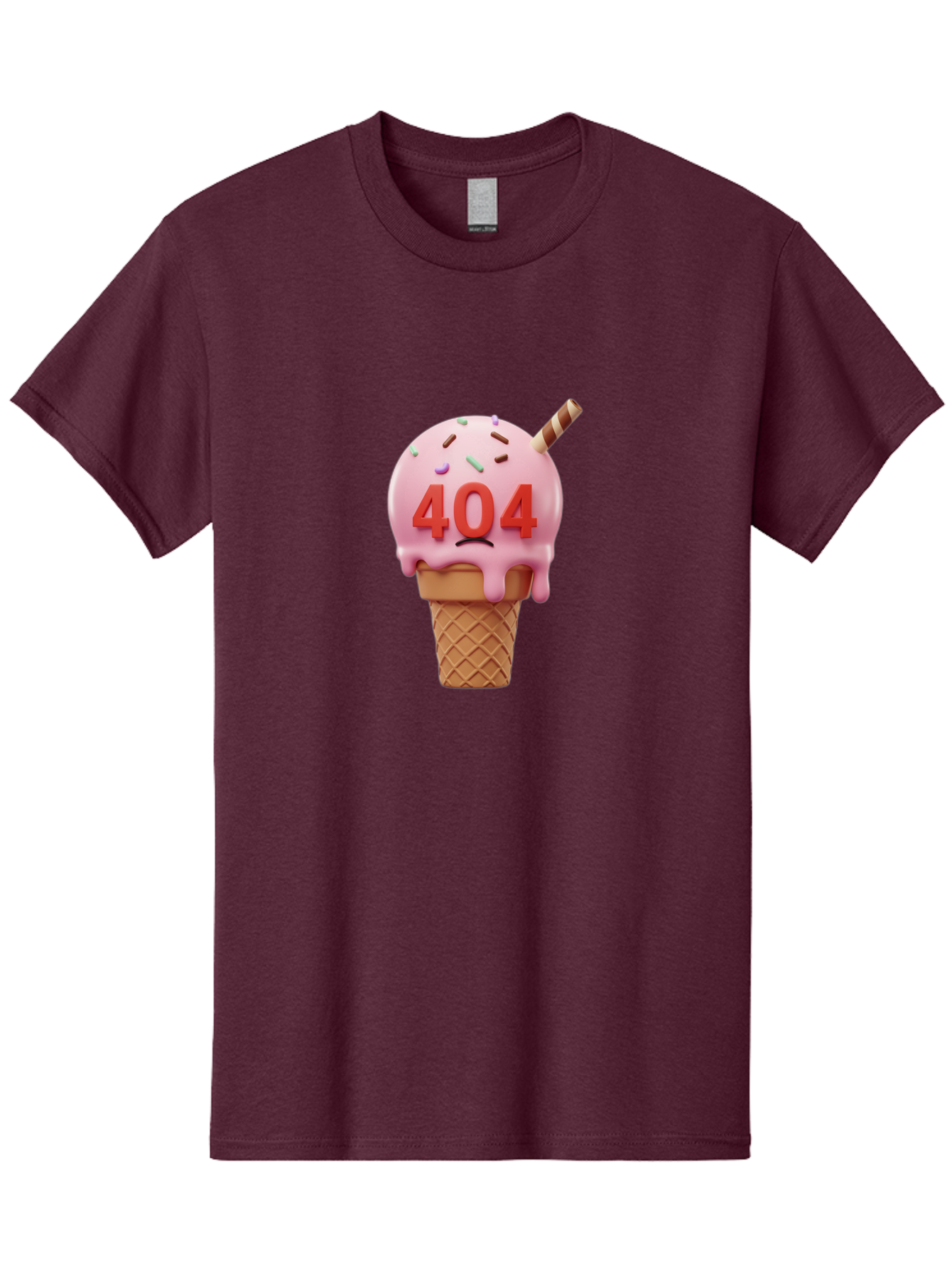 404-Ice-Cream Men'S Graphic Tee, 100% Cotton, Comfortable Casual Summer Wear, Machine Washable, Sad Ice Cream Cone, 404 Error, Pink Ice Cream, Sprinkles, Sweet Treat, Frowning Face, Melting Ice Cream, Error Message, Dessert, 404 Baa095 3