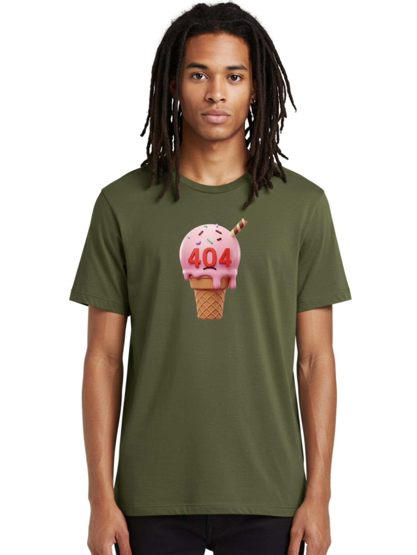 404-Ice-Cream Men'S Graphic Tee, 100% Cotton, Comfortable Casual Summer Wear, Machine Washable, Sad Ice Cream Cone, 404 Error, Pink Ice Cream, Sprinkles, Sweet Treat, Frowning Face, Melting Ice Cream, Error Message, Dessert, 404 Baa095 12
