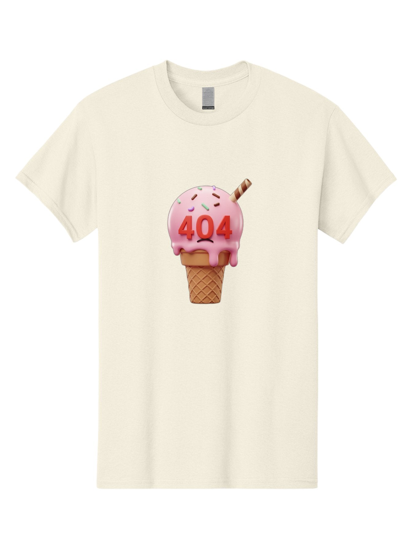 404-Ice-Cream Men'S Graphic Tee, 100% Cotton, Comfortable Casual Summer Wear, Machine Washable, Sad Ice Cream Cone, 404 Error, Pink Ice Cream, Sprinkles, Sweet Treat, Frowning Face, Melting Ice Cream, Error Message, Dessert, 404 Baa095