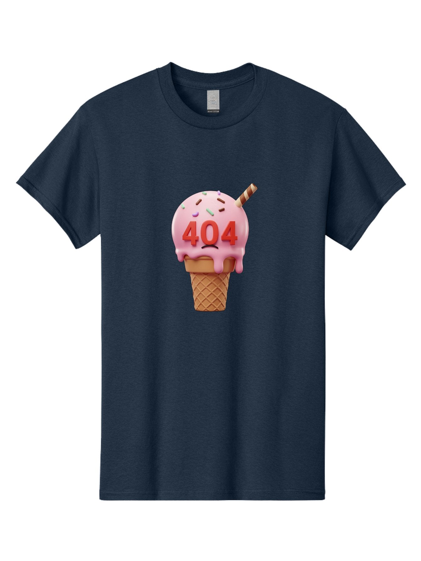 404-Ice-Cream Men'S Graphic Tee, 100% Cotton, Comfortable Casual Summer Wear, Machine Washable, Sad Ice Cream Cone, 404 Error, Pink Ice Cream, Sprinkles, Sweet Treat, Frowning Face, Melting Ice Cream, Error Message, Dessert, 404 Baa095 9