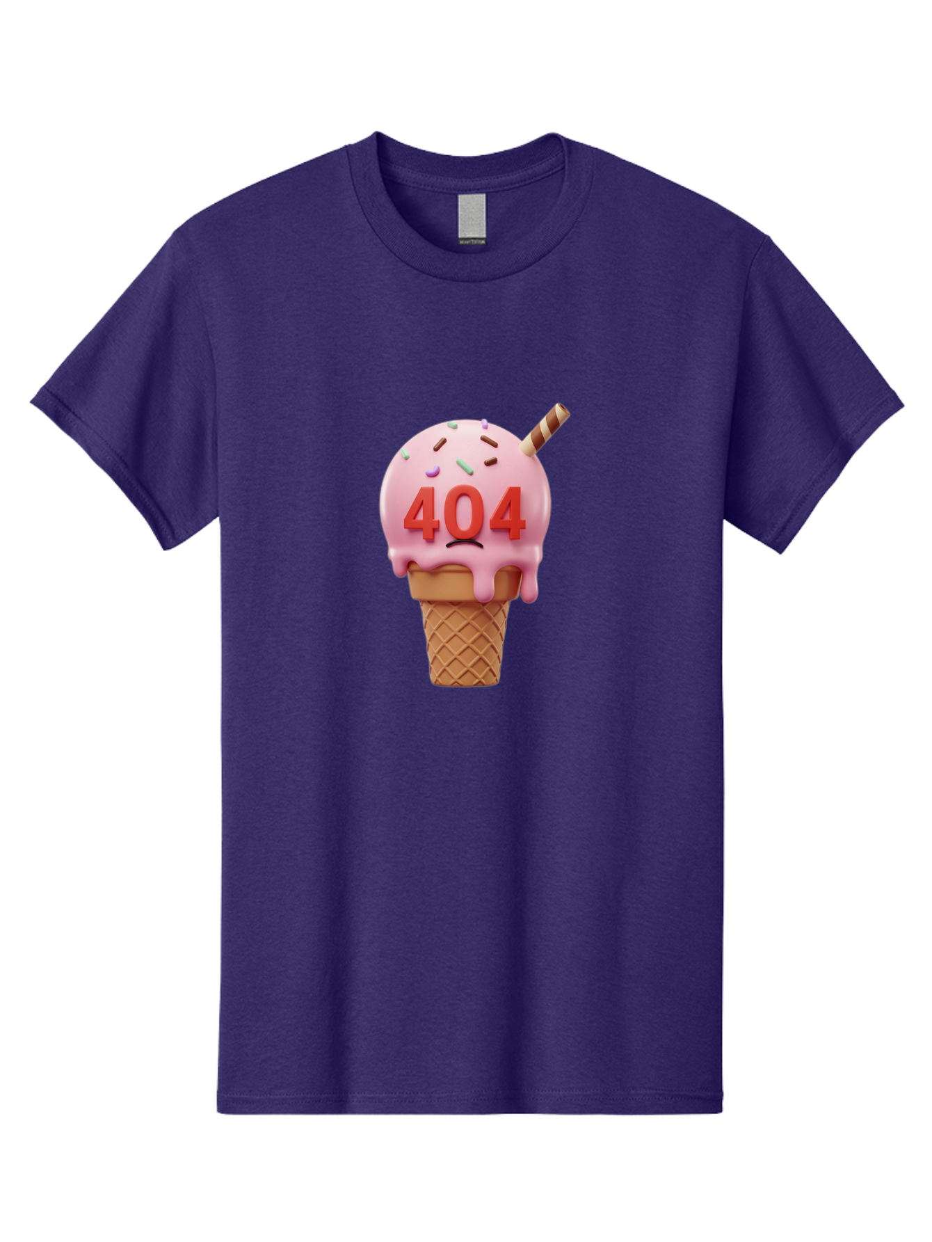 404-Ice-Cream Men'S Graphic Tee, 100% Cotton, Comfortable Casual Summer Wear, Machine Washable, Sad Ice Cream Cone, 404 Error, Pink Ice Cream, Sprinkles, Sweet Treat, Frowning Face, Melting Ice Cream, Error Message, Dessert, 404 Baa095 15