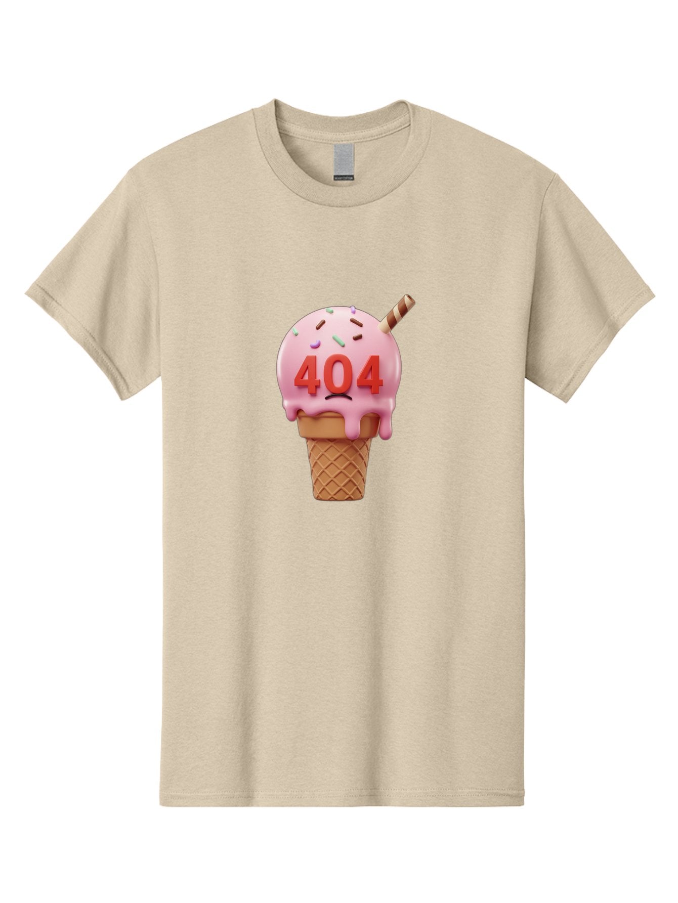 404-Ice-Cream Men'S Graphic Tee, 100% Cotton, Comfortable Casual Summer Wear, Machine Washable, Sad Ice Cream Cone, 404 Error, Pink Ice Cream, Sprinkles, Sweet Treat, Frowning Face, Melting Ice Cream, Error Message, Dessert, 404 Baa095