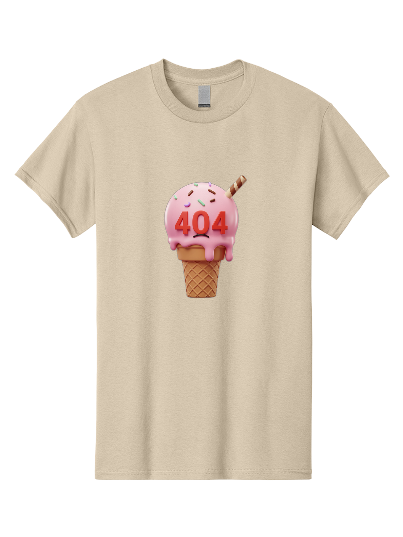 404-Ice-Cream Men'S Graphic Tee, 100% Cotton, Comfortable Casual Summer Wear, Machine Washable, Sad Ice Cream Cone, 404 Error, Pink Ice Cream, Sprinkles, Sweet Treat, Frowning Face, Melting Ice Cream, Error Message, Dessert, 404 Baa095 21