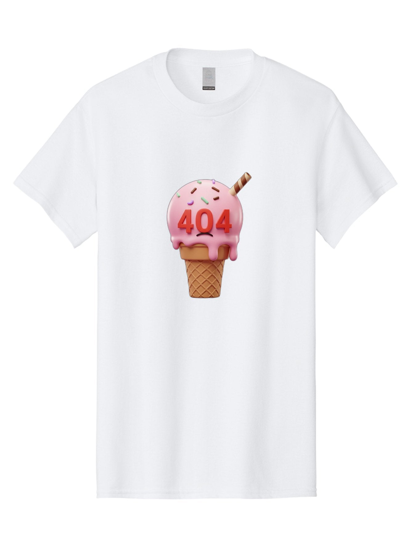 404-Ice-Cream Men'S Graphic Tee, 100% Cotton, Comfortable Casual Summer Wear, Machine Washable, Sad Ice Cream Cone, 404 Error, Pink Ice Cream, Sprinkles, Sweet Treat, Frowning Face, Melting Ice Cream, Error Message, Dessert, 404 Baa095 13