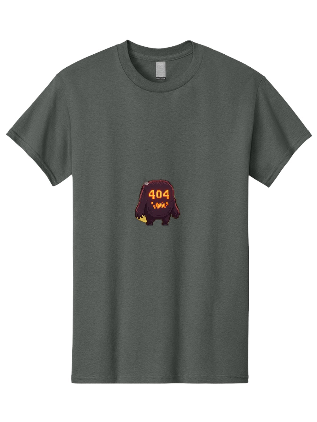 404-Monster-1 Men'S Graphic Tee, 100% Cotton, Comfortable Casual Summer Wear, Machine Washable, Pixel Art Monster, Error Message, 404 Error, Broken Link, Creepy Creature, Digital Art, Halloween Theme, Orange Glow, Dark Creature Baa098