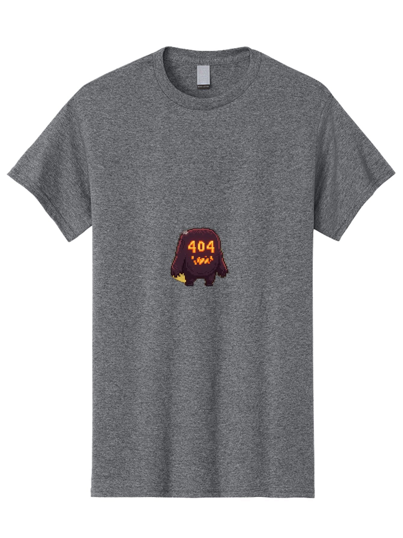 404-Monster-1 Men'S Graphic Tee, 100% Cotton, Comfortable Casual Summer Wear, Machine Washable, Pixel Art Monster, Error Message, 404 Error, Broken Link, Creepy Creature, Digital Art, Halloween Theme, Orange Glow, Dark Creature Baa098