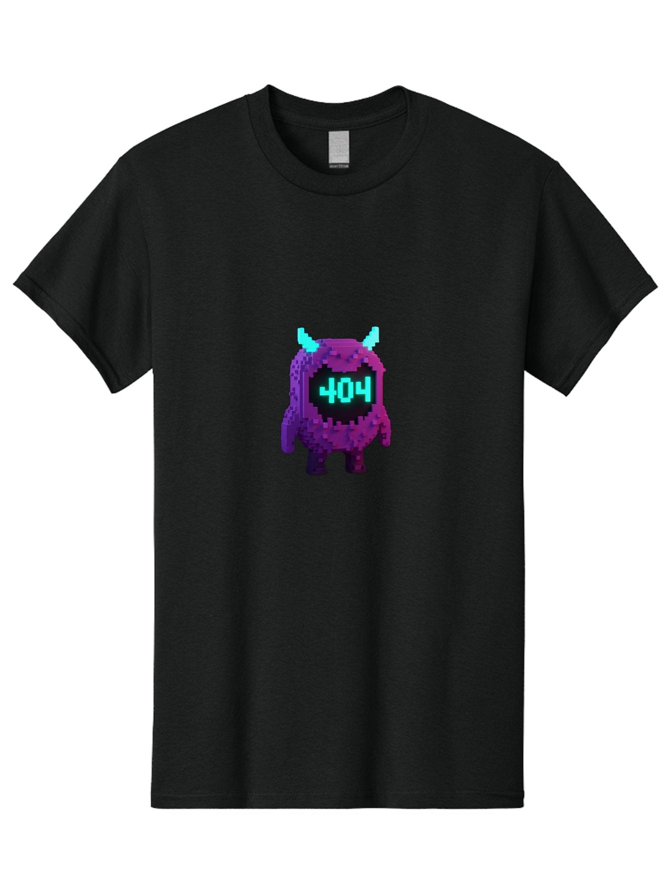 404-Monster-3 Men'S Graphic Tee, 100% Cotton, Comfortable Casual Summer Wear, Machine Washable, Pixel Art Monster, 404 Error, Digital Creature, Purple Monster, Blue Horns, Error Page, Glitchy Graphics, 8-Bit Style, Retro Gaming Baa100 15