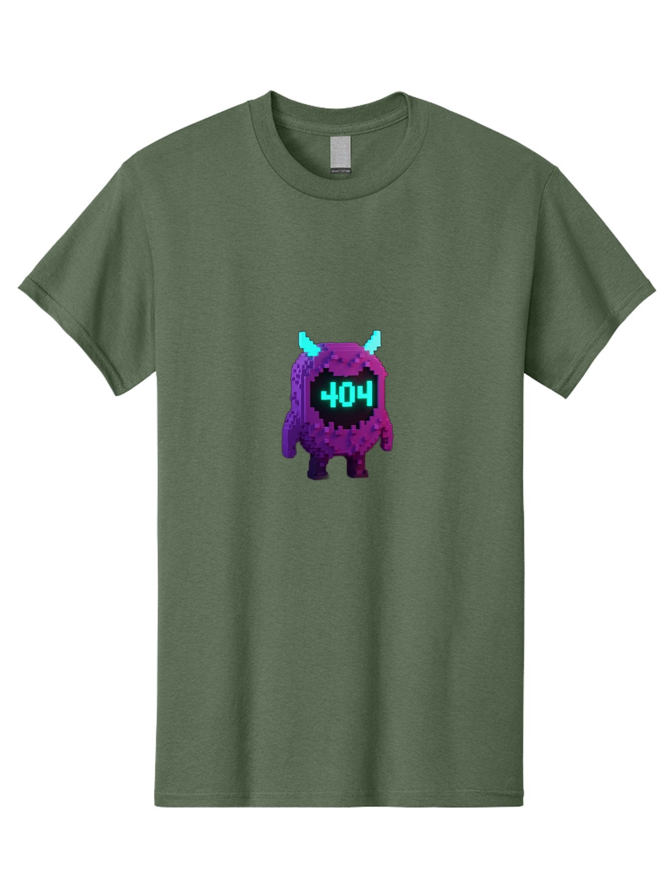404-Monster-3 Men'S Graphic Tee, 100% Cotton, Comfortable Casual Summer Wear, Machine Washable, Pixel Art Monster, 404 Error, Digital Creature, Purple Monster, Blue Horns, Error Page, Glitchy Graphics, 8-Bit Style, Retro Gaming Baa100