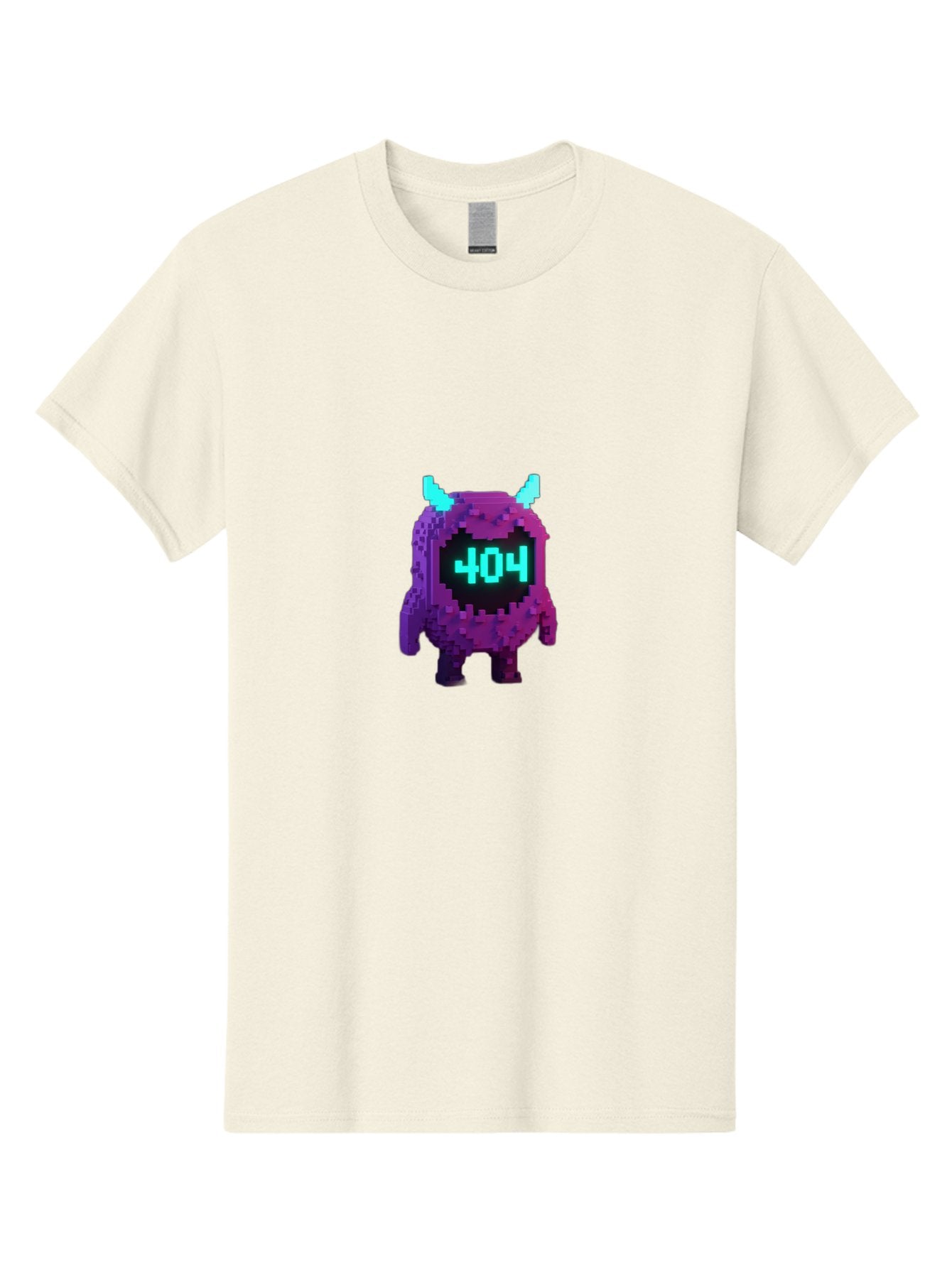 404-Monster-3 Men'S Graphic Tee, 100% Cotton, Comfortable Casual Summer Wear, Machine Washable, Pixel Art Monster, 404 Error, Digital Creature, Purple Monster, Blue Horns, Error Page, Glitchy Graphics, 8-Bit Style, Retro Gaming Baa100 9