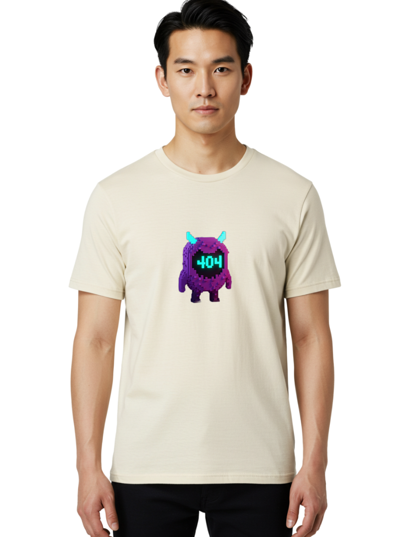 404-Monster-3 Men'S Graphic Tee, 100% Cotton, Comfortable Casual Summer Wear, Machine Washable, Pixel Art Monster, 404 Error, Digital Creature, Purple Monster, Blue Horns, Error Page, Glitchy Graphics, 8-Bit Style, Retro Gaming Baa100 10