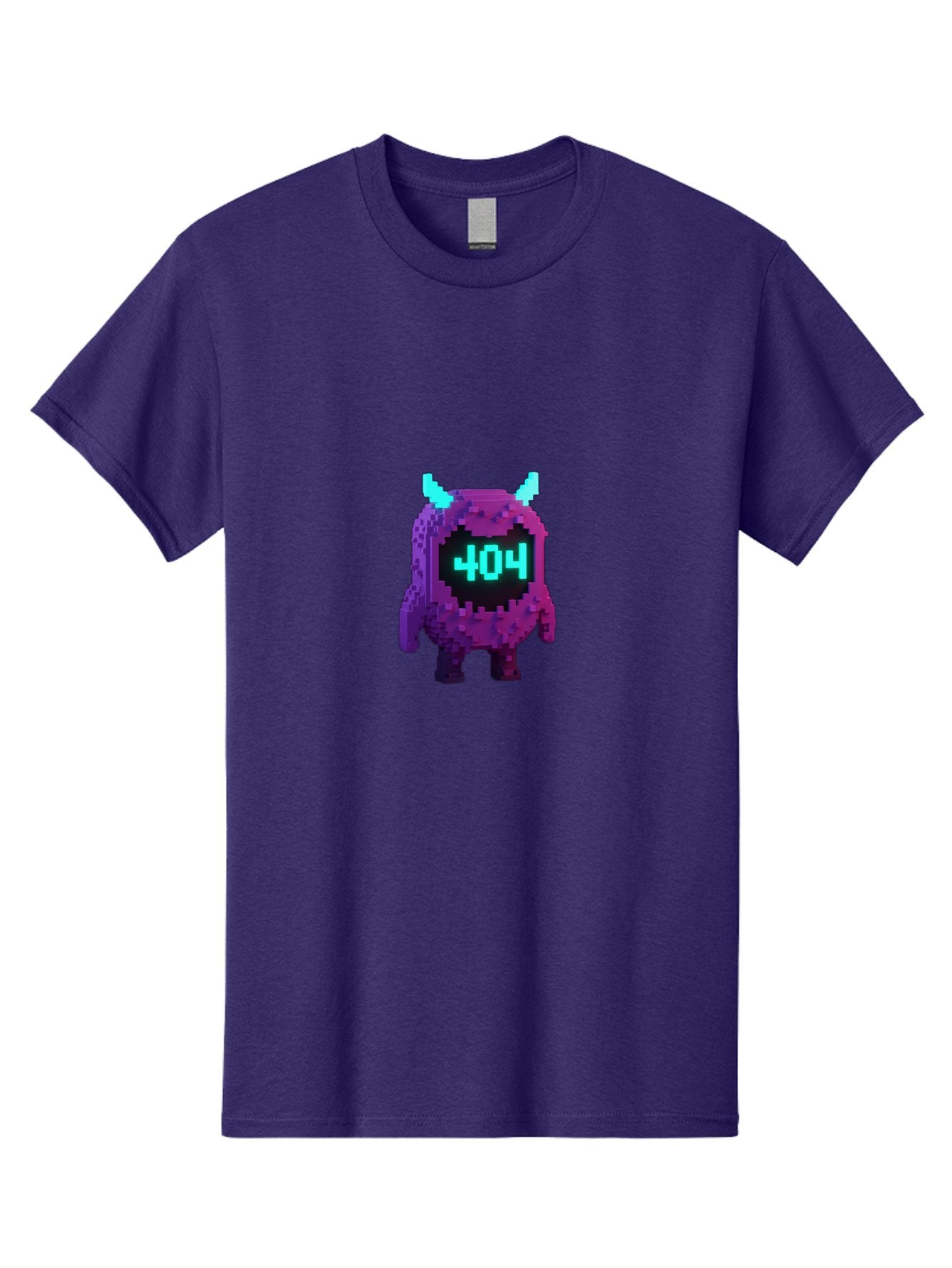 404-Monster-3 Men'S Graphic Tee, 100% Cotton, Comfortable Casual Summer Wear, Machine Washable, Pixel Art Monster, 404 Error, Digital Creature, Purple Monster, Blue Horns, Error Page, Glitchy Graphics, 8-Bit Style, Retro Gaming Baa100 3