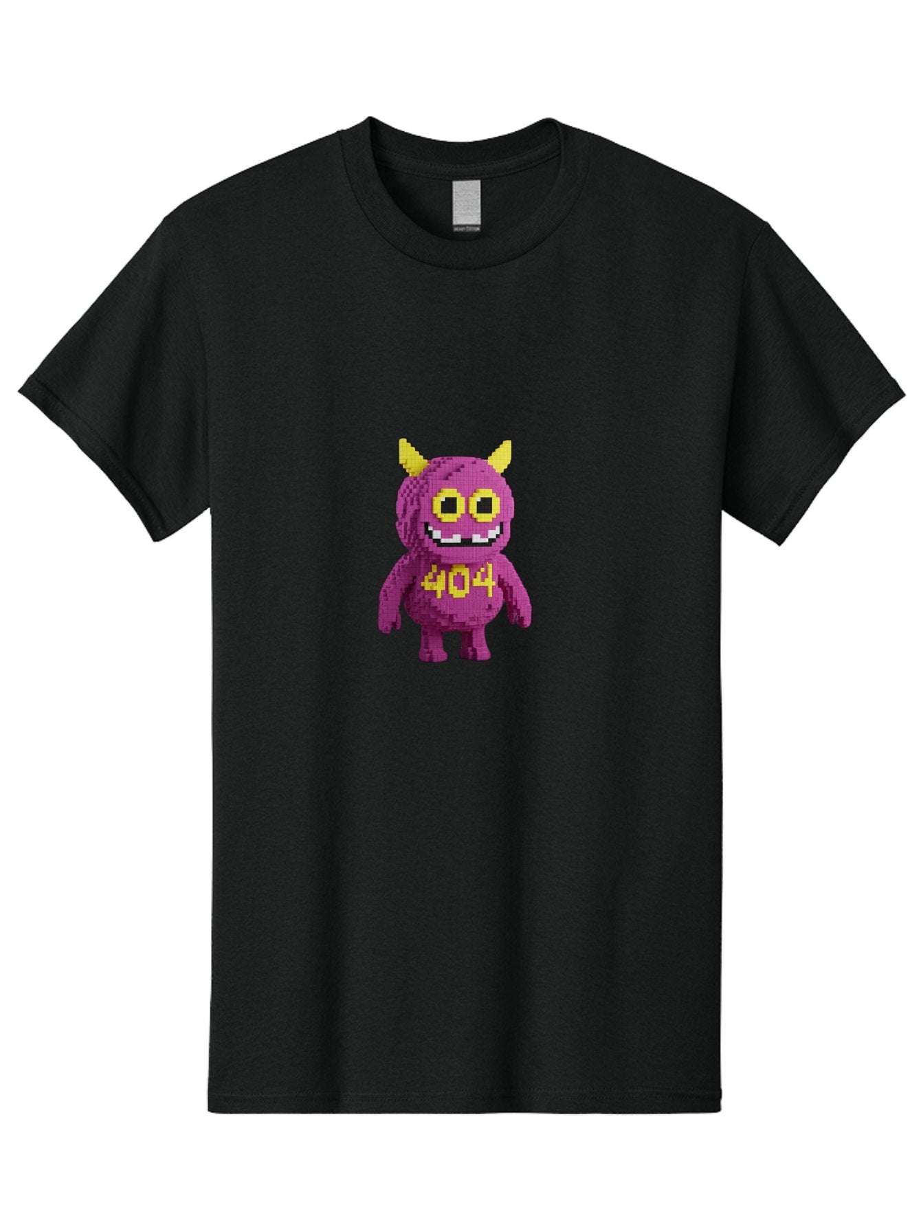 404-Monster-4 Men'S Graphic Tee, 100% Cotton, Comfortable Casual Summer Wear, Machine Washable, Pixel Art Monster, Purple Creature, Yellow Horns, 404 Error, Cartoon Character, Funny Design, Web Error Icon, Cute Pixel Monster, Digital Art, Baa101 13
