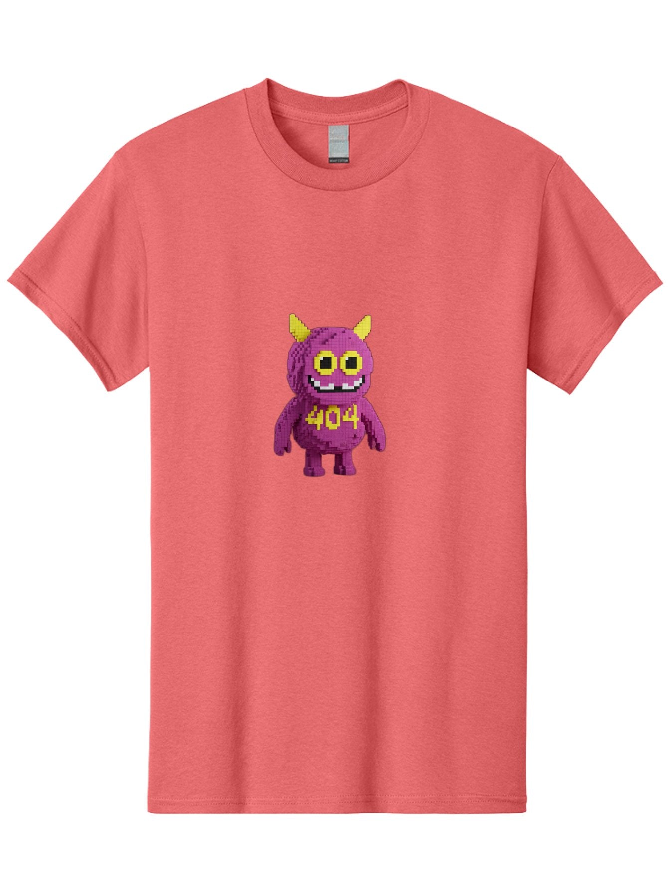 404-Monster-4 Men'S Graphic Tee, 100% Cotton, Comfortable Casual Summer Wear, Machine Washable, Pixel Art Monster, Purple Creature, Yellow Horns, 404 Error, Cartoon Character, Funny Design, Web Error Icon, Cute Pixel Monster, Digital Art, Baa101
