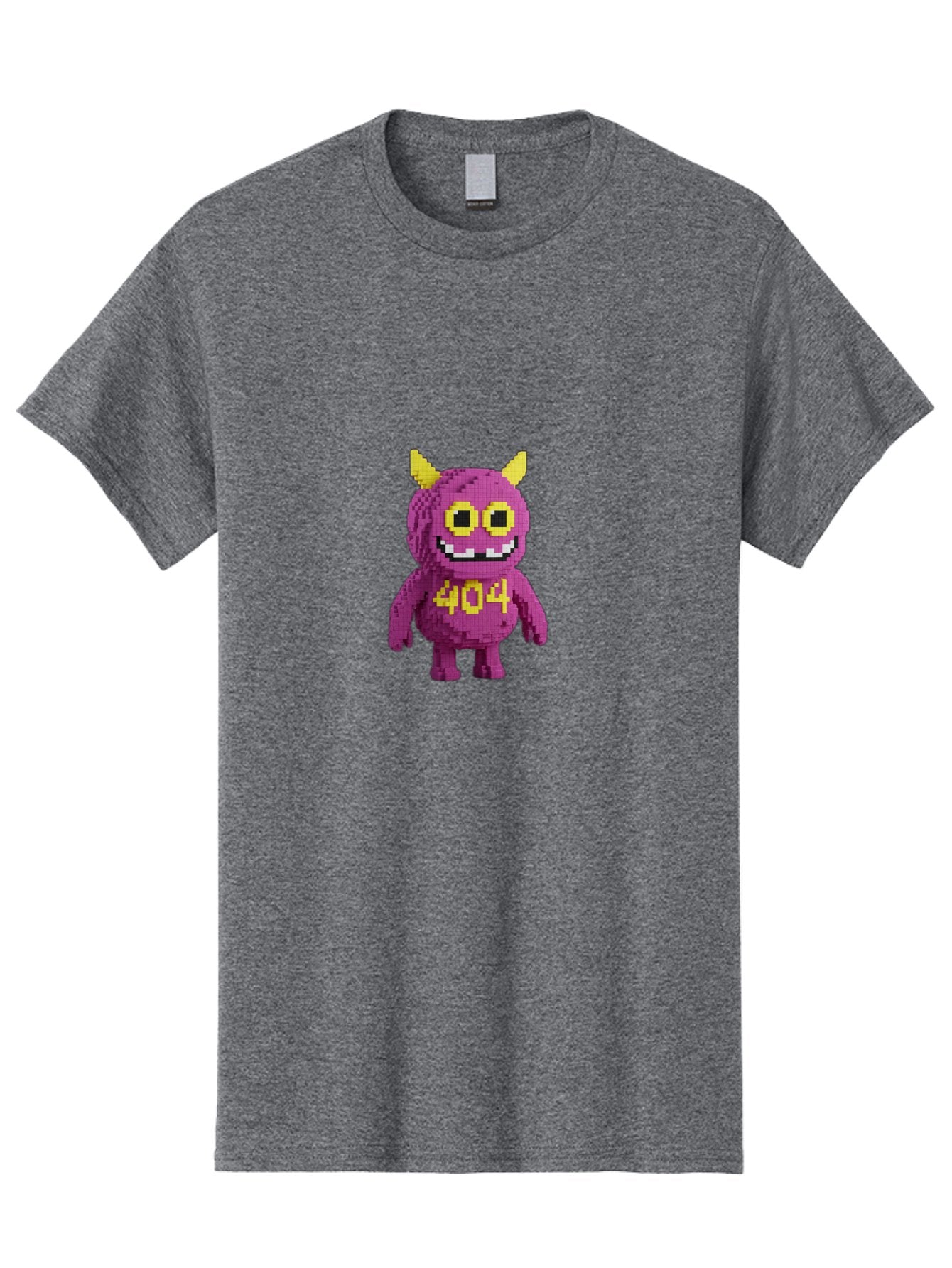 404-Monster-4 Men'S Graphic Tee, 100% Cotton, Comfortable Casual Summer Wear, Machine Washable, Pixel Art Monster, Purple Creature, Yellow Horns, 404 Error, Cartoon Character, Funny Design, Web Error Icon, Cute Pixel Monster, Digital Art, Baa101 4