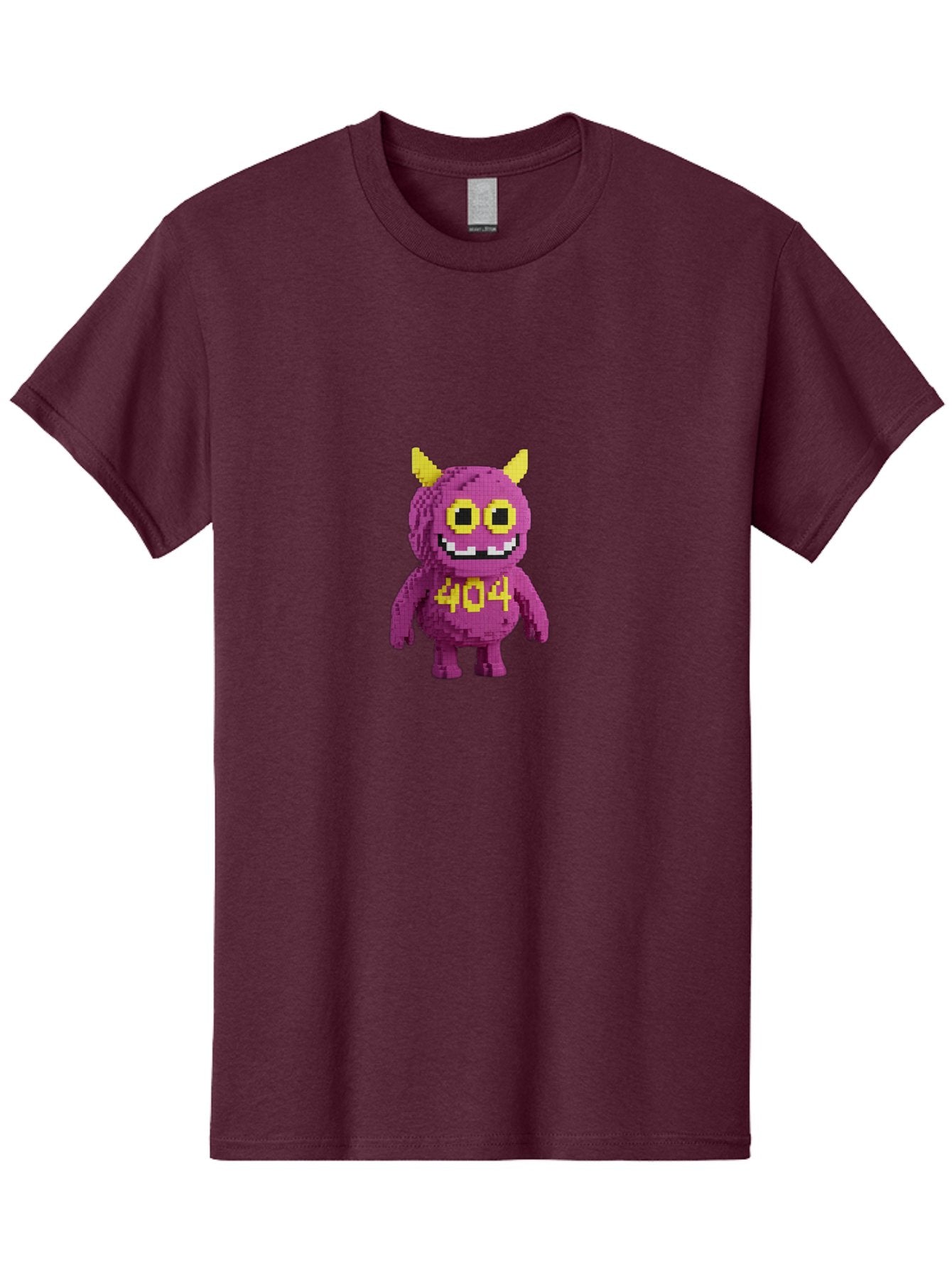 404-Monster-4 Men'S Graphic Tee, 100% Cotton, Comfortable Casual Summer Wear, Machine Washable, Pixel Art Monster, Purple Creature, Yellow Horns, 404 Error, Cartoon Character, Funny Design, Web Error Icon, Cute Pixel Monster, Digital Art, Baa101 8