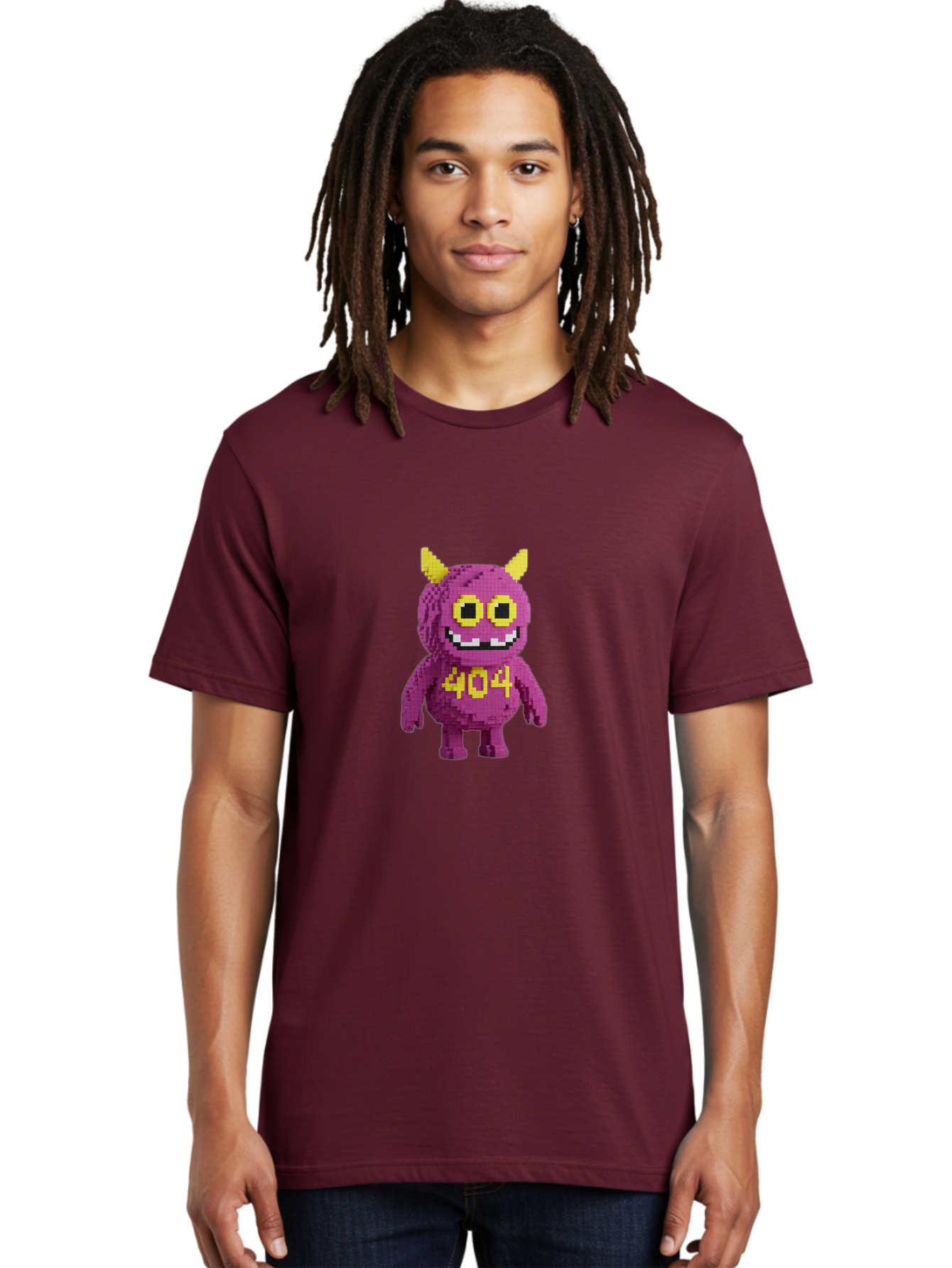 404-Monster-4 Men'S Graphic Tee, 100% Cotton, Comfortable Casual Summer Wear, Machine Washable, Pixel Art Monster, Purple Creature, Yellow Horns, 404 Error, Cartoon Character, Funny Design, Web Error Icon, Cute Pixel Monster, Digital Art, Baa101 12