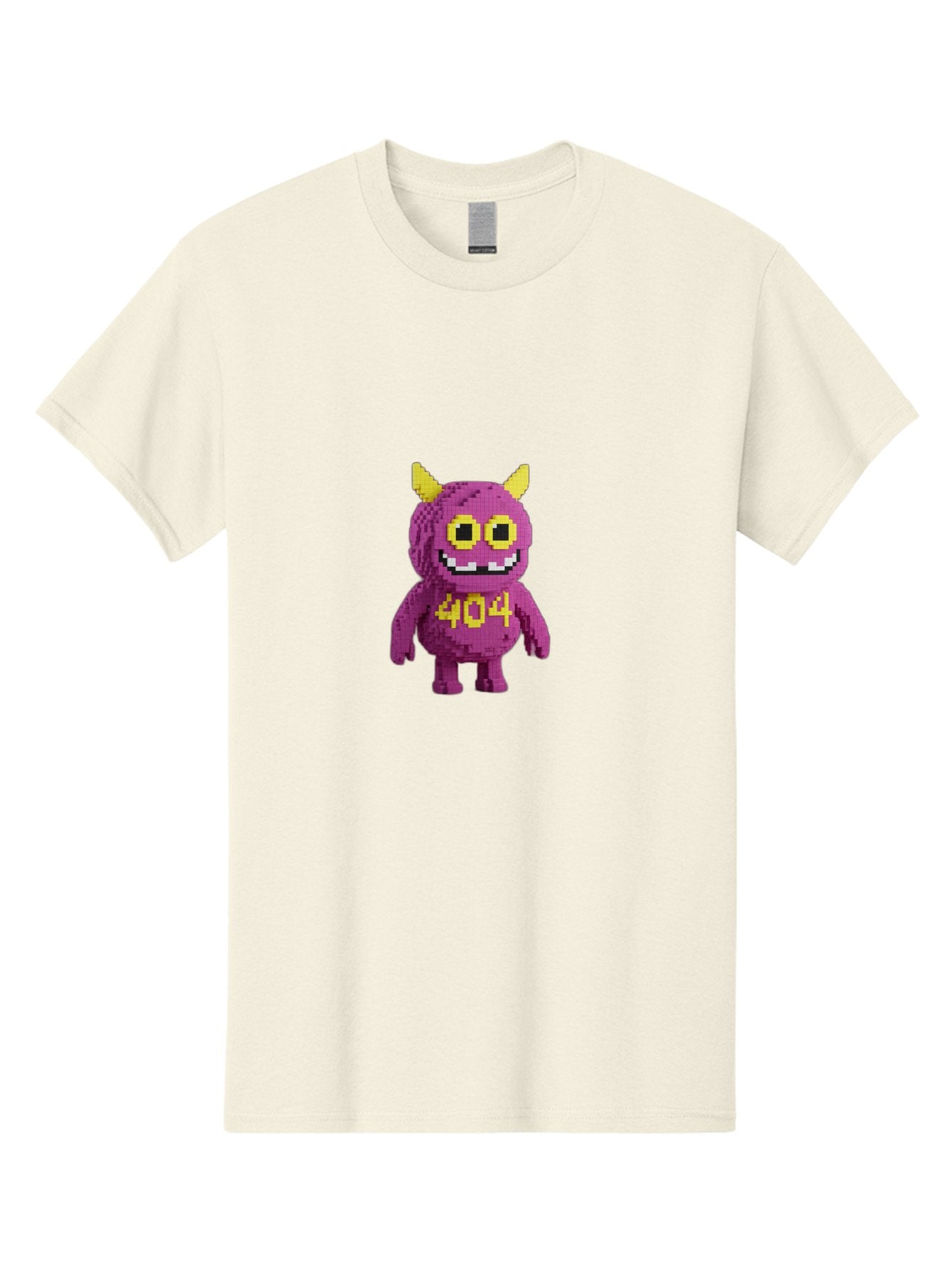 404-Monster-4 Men'S Graphic Tee, 100% Cotton, Comfortable Casual Summer Wear, Machine Washable, Pixel Art Monster, Purple Creature, Yellow Horns, 404 Error, Cartoon Character, Funny Design, Web Error Icon, Cute Pixel Monster, Digital Art, Baa101 11