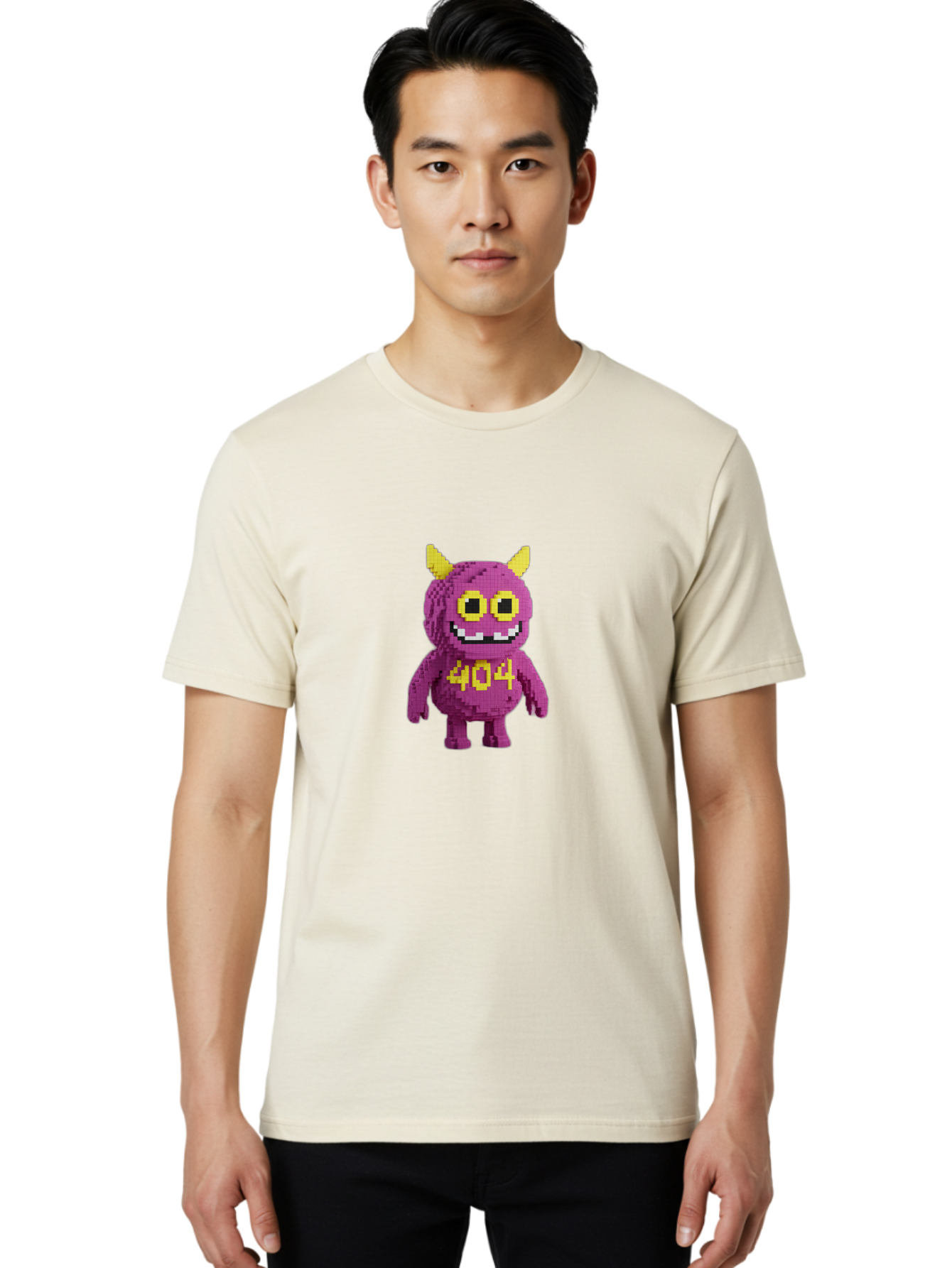 404-Monster-4 Men'S Graphic Tee, 100% Cotton, Comfortable Casual Summer Wear, Machine Washable, Pixel Art Monster, Purple Creature, Yellow Horns, 404 Error, Cartoon Character, Funny Design, Web Error Icon, Cute Pixel Monster, Digital Art, Baa101 8
