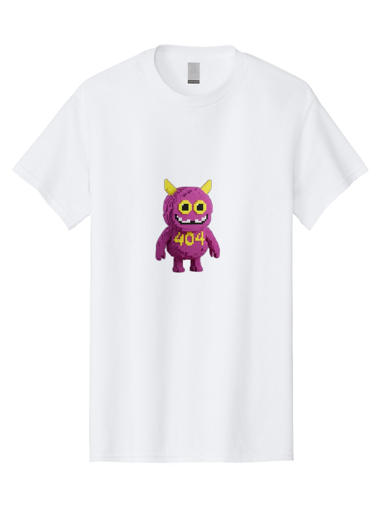 404-Monster-4 Men'S Graphic Tee, 100% Cotton, Comfortable Casual Summer Wear, Machine Washable, Pixel Art Monster, Purple Creature, Yellow Horns, 404 Error, Cartoon Character, Funny Design, Web Error Icon, Cute Pixel Monster, Digital Art, Baa101 7