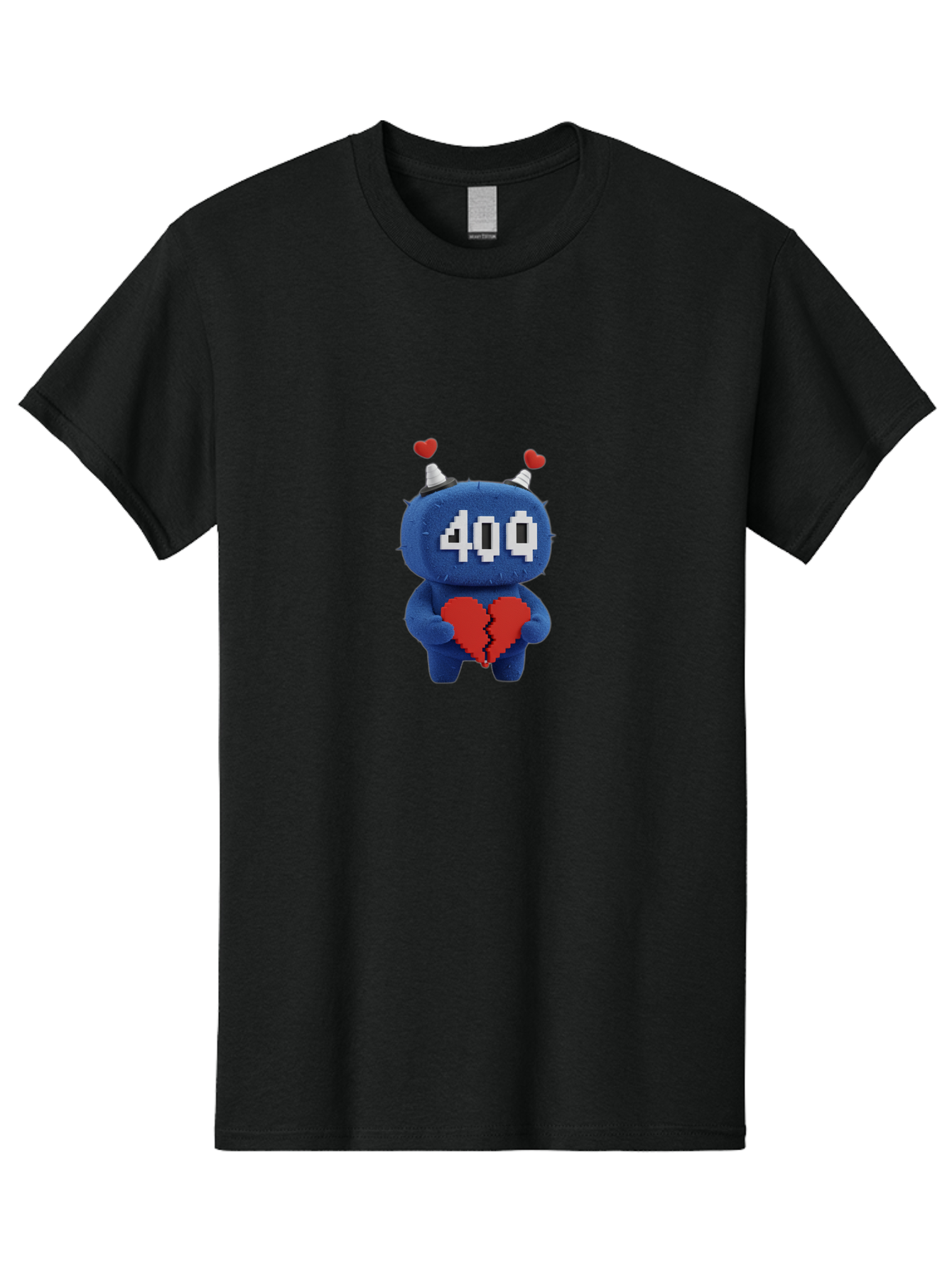 404-Monster Men'S Graphic Tee, 100% Cotton, Comfortable Casual Summer Wear, Machine Washable, Broken Red Heart, Blue Creature, 400 Displayed On Face, Pixelated Eyes, White Horns, Cute Character, Digital Illustration, Pixel Art, Heartbreak, Baa102 25