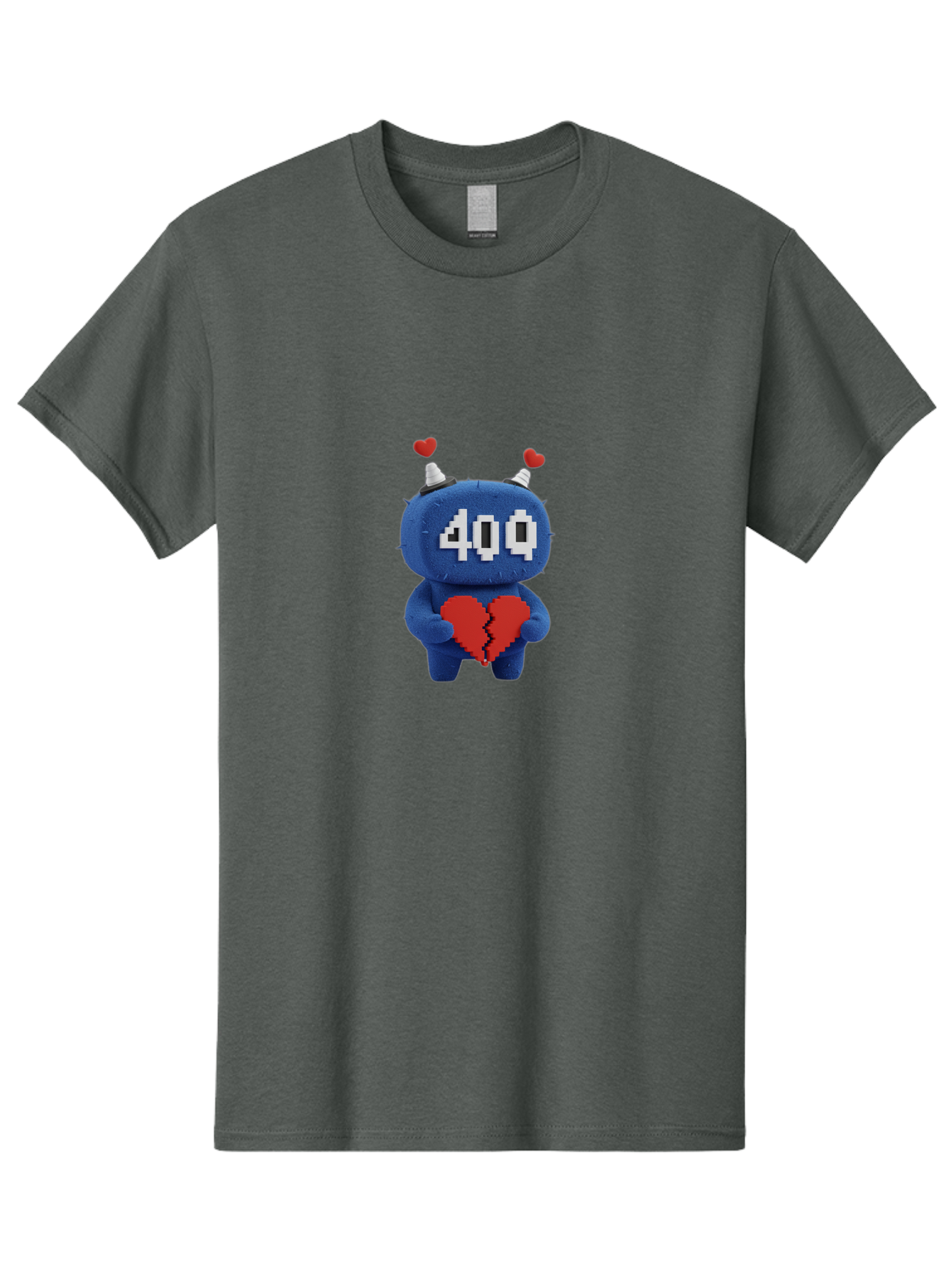 404-Monster Men'S Graphic Tee, 100% Cotton, Comfortable Casual Summer Wear, Machine Washable, Broken Red Heart, Blue Creature, 400 Displayed On Face, Pixelated Eyes, White Horns, Cute Character, Digital Illustration, Pixel Art, Heartbreak, Baa102 19