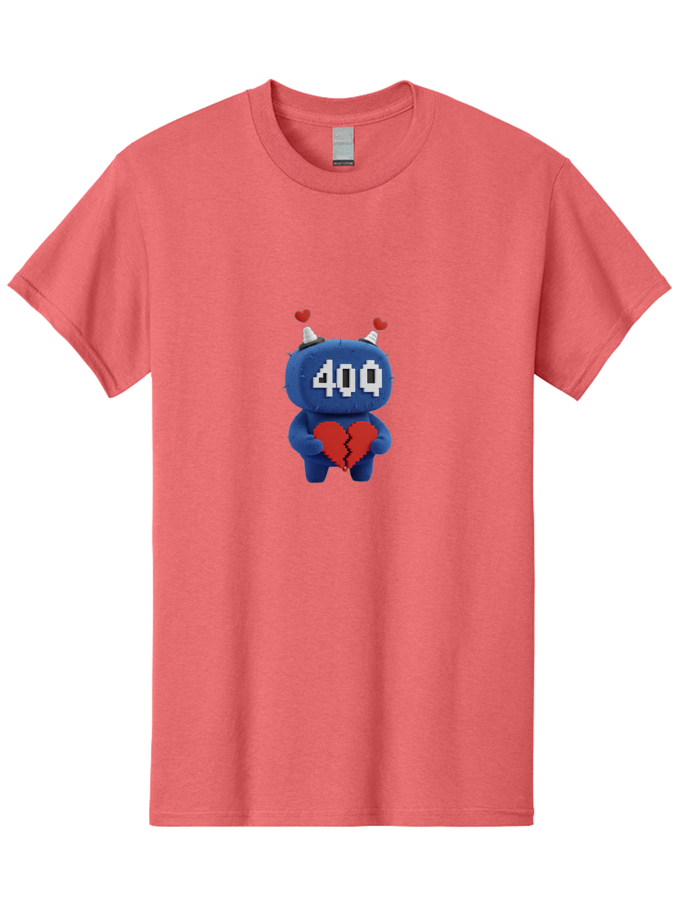 404-Monster Men'S Graphic Tee, 100% Cotton, Comfortable Casual Summer Wear, Machine Washable, Broken Red Heart, Blue Creature, 400 Displayed On Face, Pixelated Eyes, White Horns, Cute Character, Digital Illustration, Pixel Art, Heartbreak, Baa102 23