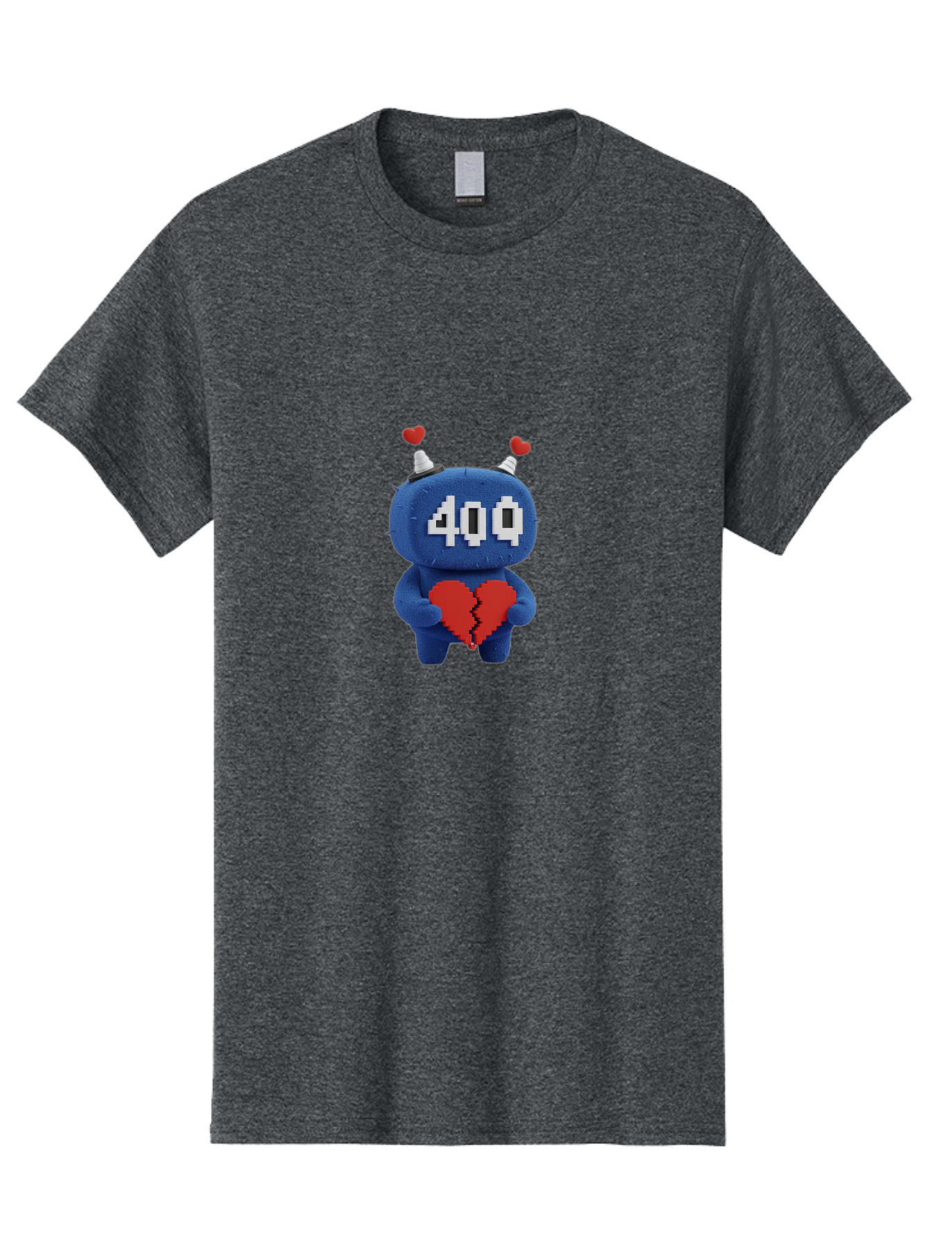 404-Monster Men'S Graphic Tee, 100% Cotton, Comfortable Casual Summer Wear, Machine Washable, Broken Red Heart, Blue Creature, 400 Displayed On Face, Pixelated Eyes, White Horns, Cute Character, Digital Illustration, Pixel Art, Heartbreak, Baa102 27