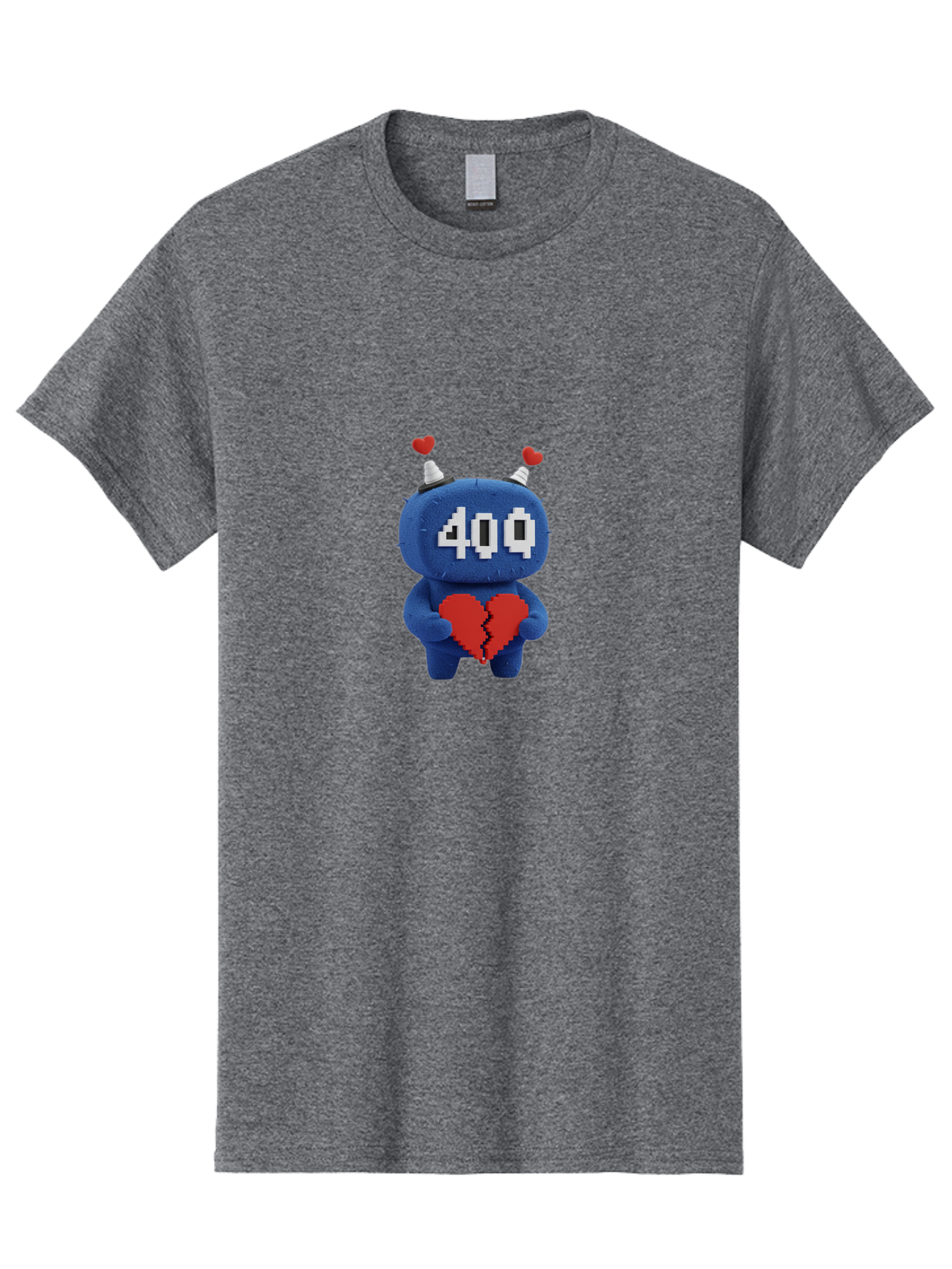 404-Monster Men'S Graphic Tee, 100% Cotton, Comfortable Casual Summer Wear, Machine Washable, Broken Red Heart, Blue Creature, 400 Displayed On Face, Pixelated Eyes, White Horns, Cute Character, Digital Illustration, Pixel Art, Heartbreak, Baa102 15