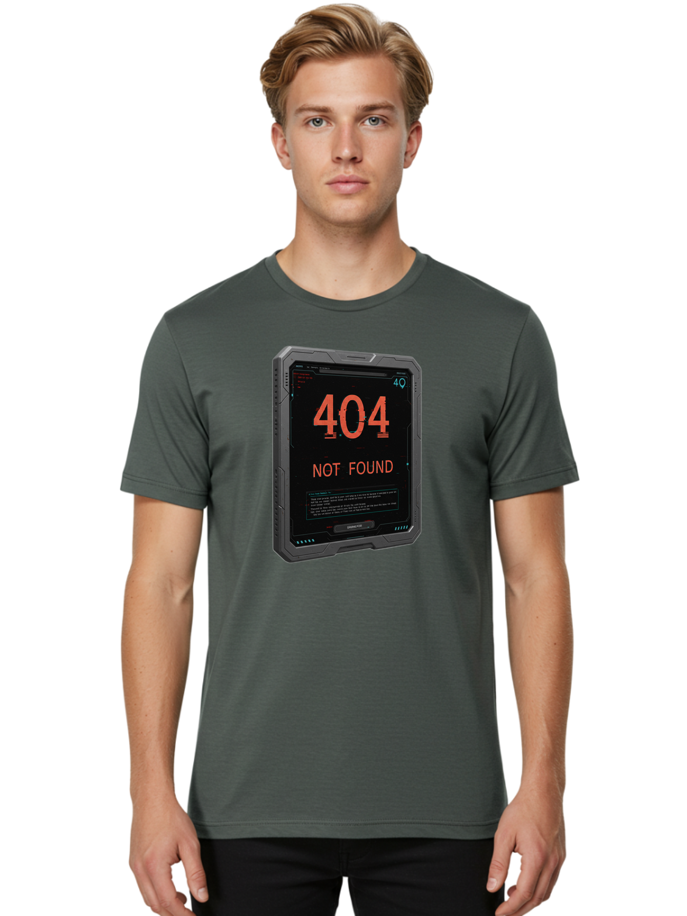 404-Not-Found Men'S Graphic Tee, 100% Cotton, Comfortable Casual Summer Wear, Machine Washable, 404 Error, Not Found Message, Futuristic Device, Error Screen, Cyberpunk Theme, Orange Text, Black Device, Tech Glitch, Sci-Fi Interface, Baa103 24