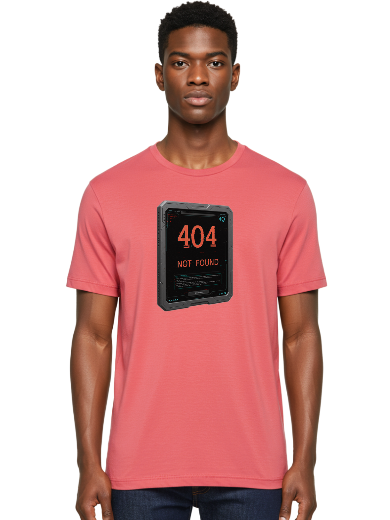 404-Not-Found Men'S Graphic Tee, 100% Cotton, Comfortable Casual Summer Wear, Machine Washable, 404 Error, Not Found Message, Futuristic Device, Error Screen, Cyberpunk Theme, Orange Text, Black Device, Tech Glitch, Sci-Fi Interface, Baa103 14