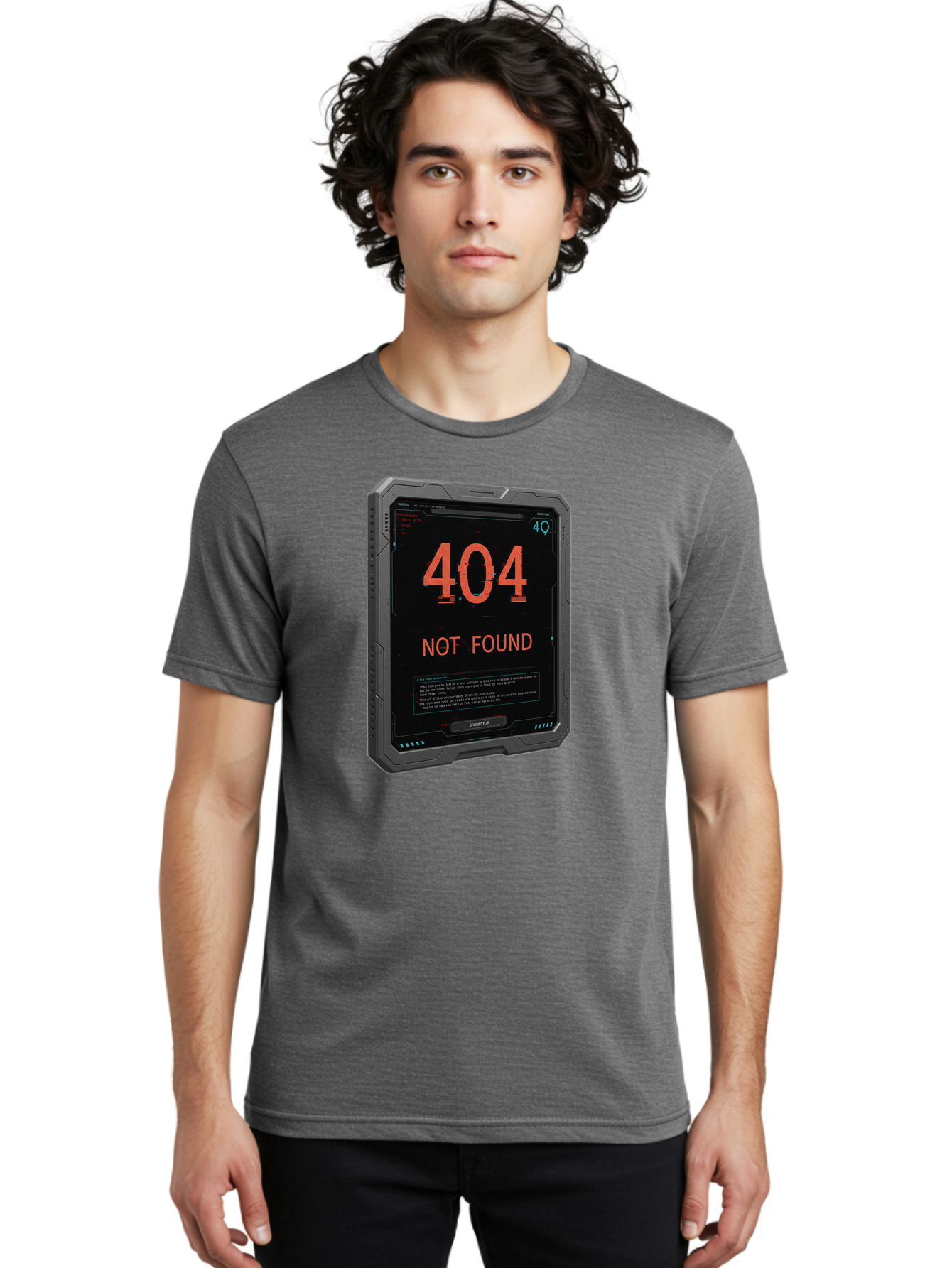 404-Not-Found Men'S Graphic Tee, 100% Cotton, Comfortable Casual Summer Wear, Machine Washable, 404 Error, Not Found Message, Futuristic Device, Error Screen, Cyberpunk Theme, Orange Text, Black Device, Tech Glitch, Sci-Fi Interface, Baa103