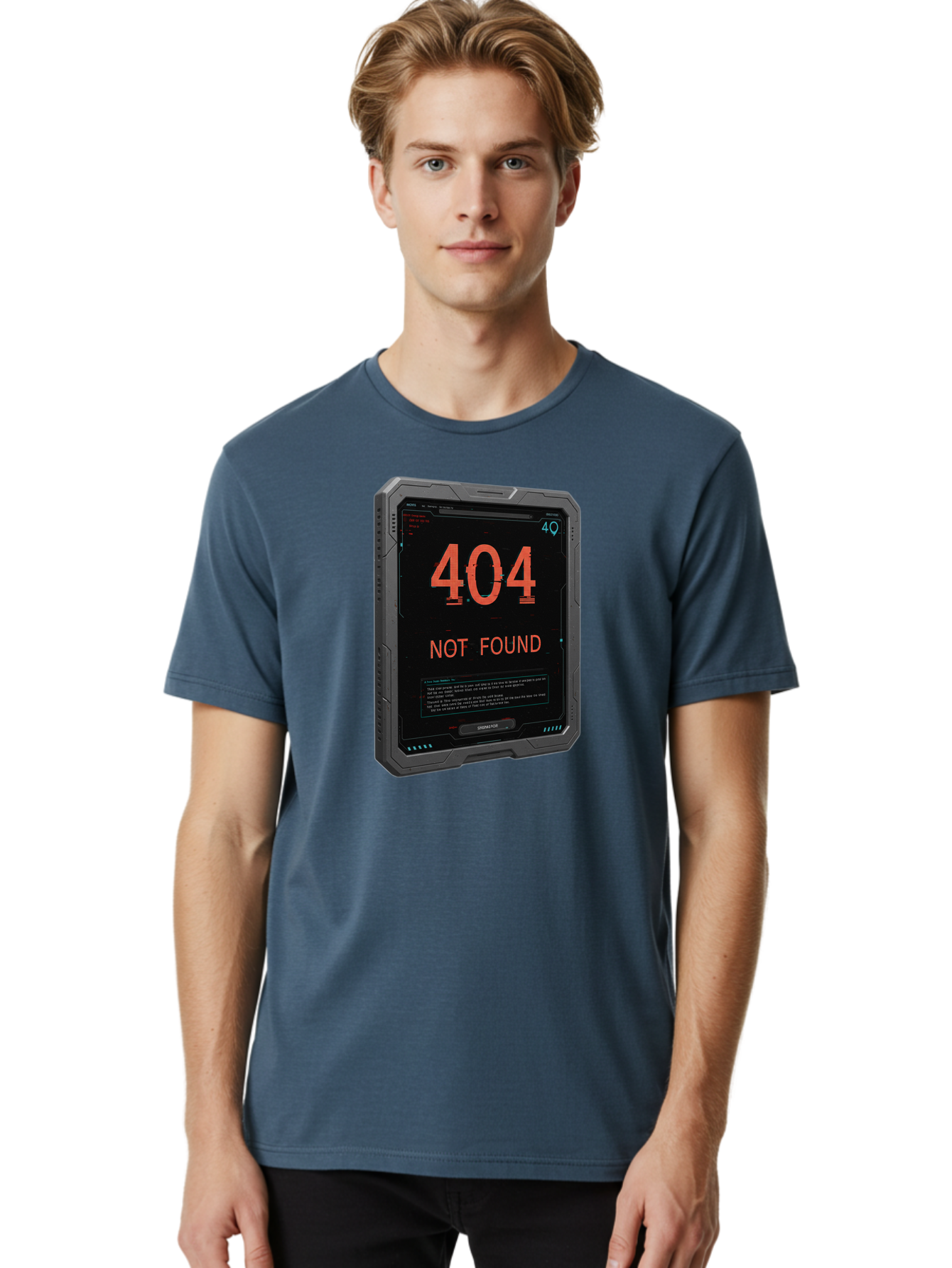 404-Not-Found Men'S Graphic Tee, 100% Cotton, Comfortable Casual Summer Wear, Machine Washable, 404 Error, Not Found Message, Futuristic Device, Error Screen, Cyberpunk Theme, Orange Text, Black Device, Tech Glitch, Sci-Fi Interface, Baa103 26