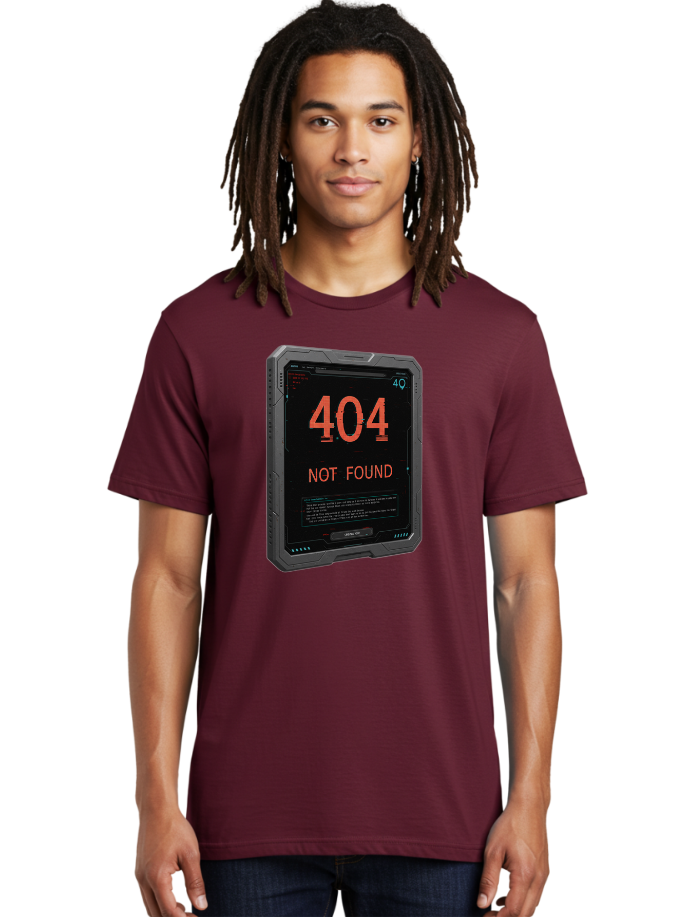 404-Not-Found Men'S Graphic Tee, 100% Cotton, Comfortable Casual Summer Wear, Machine Washable, 404 Error, Not Found Message, Futuristic Device, Error Screen, Cyberpunk Theme, Orange Text, Black Device, Tech Glitch, Sci-Fi Interface, Baa103 30