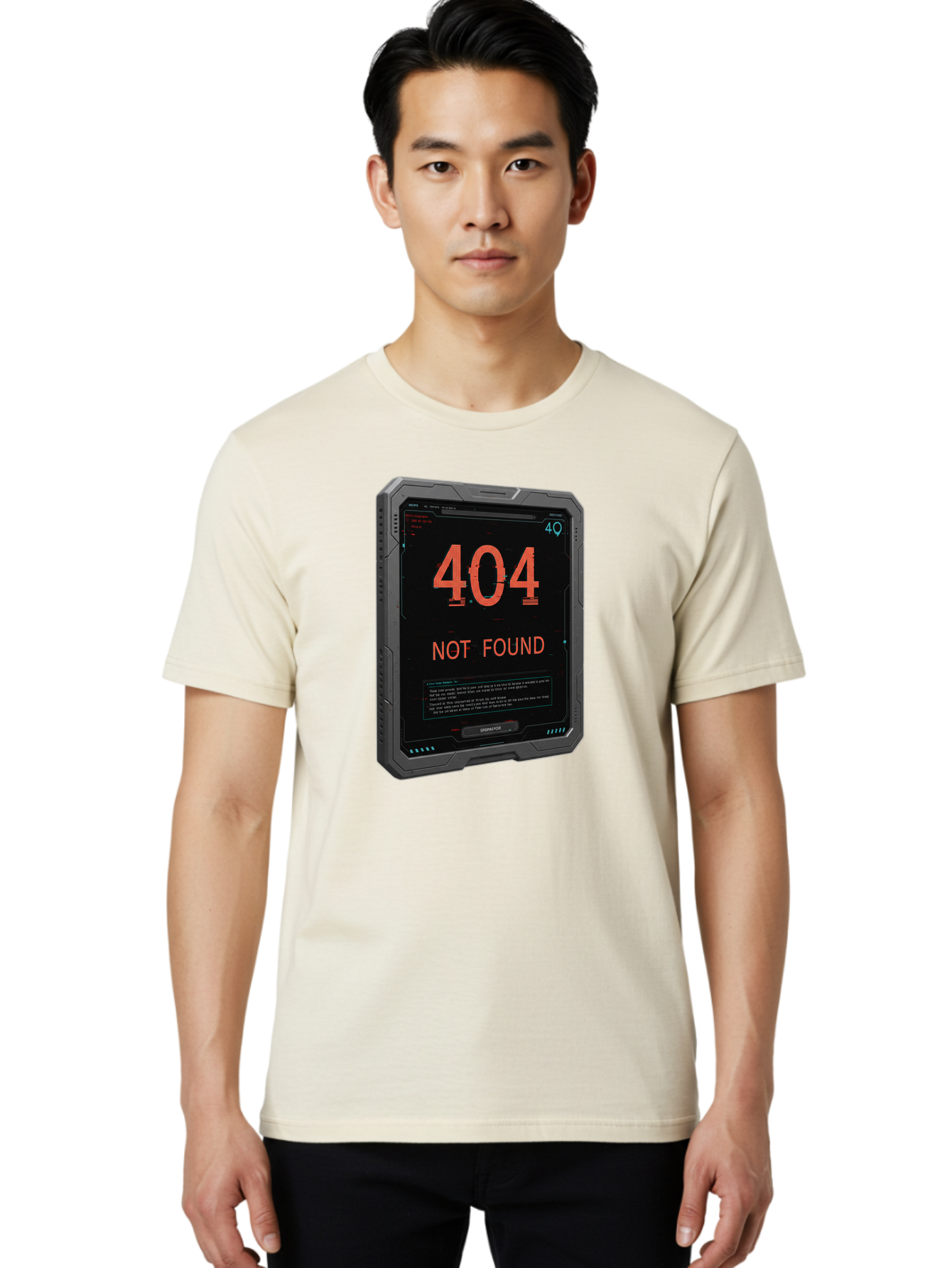 404-Not-Found Men'S Graphic Tee, 100% Cotton, Comfortable Casual Summer Wear, Machine Washable, 404 Error, Not Found Message, Futuristic Device, Error Screen, Cyberpunk Theme, Orange Text, Black Device, Tech Glitch, Sci-Fi Interface, Baa103 28