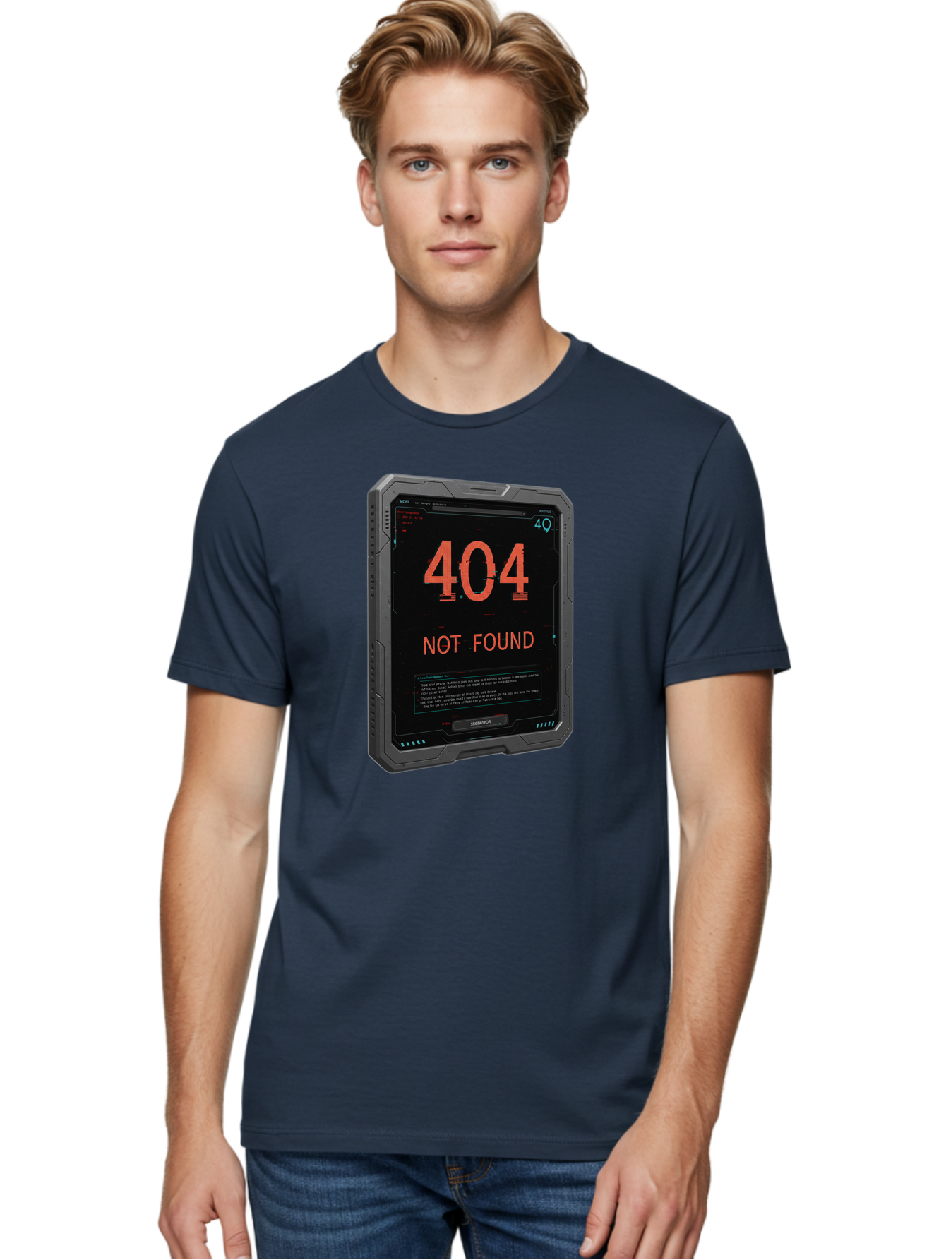 404-Not-Found Men'S Graphic Tee, 100% Cotton, Comfortable Casual Summer Wear, Machine Washable, 404 Error, Not Found Message, Futuristic Device, Error Screen, Cyberpunk Theme, Orange Text, Black Device, Tech Glitch, Sci-Fi Interface, Baa103 18
