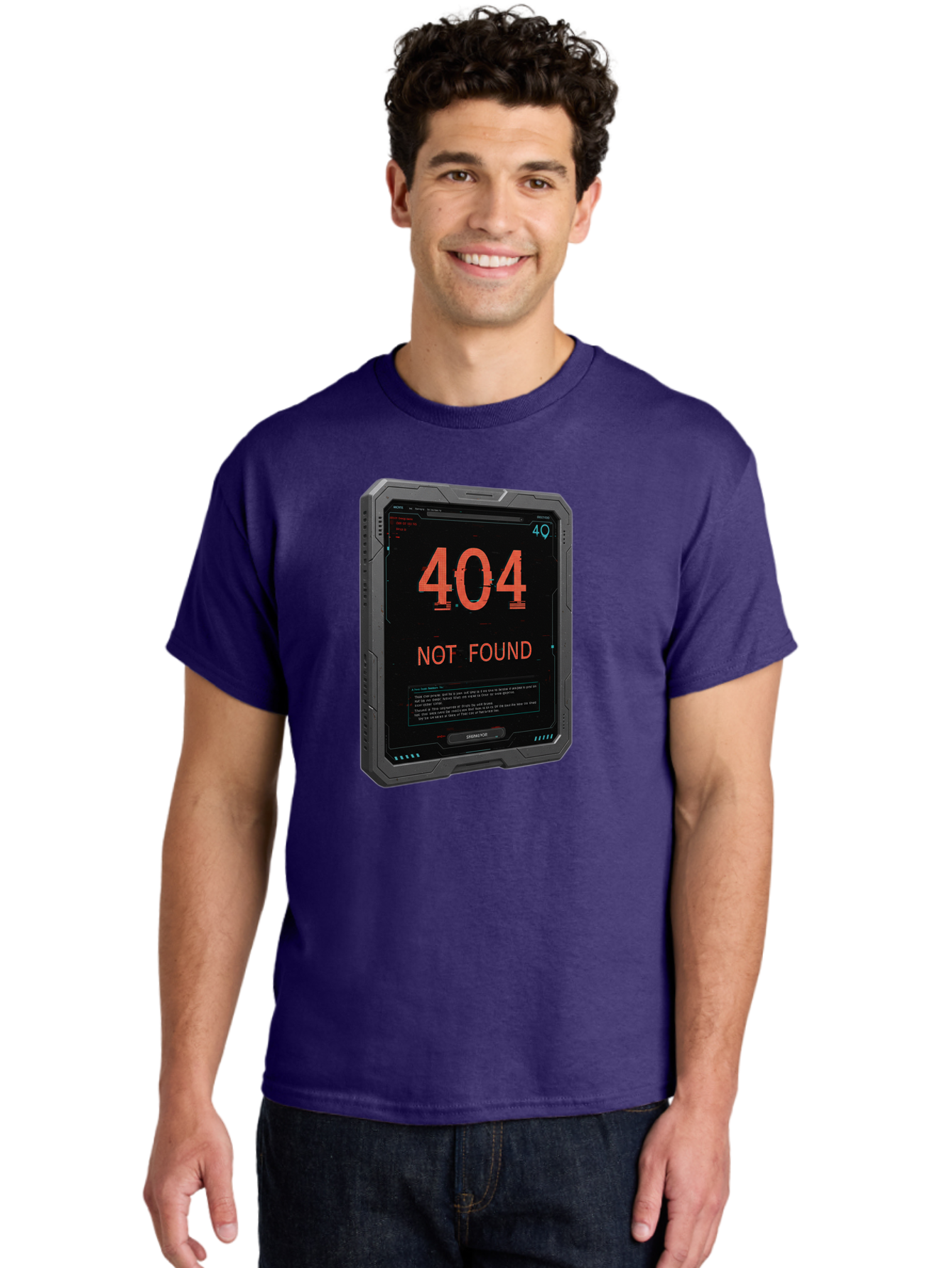 404-Not-Found Men'S Graphic Tee, 100% Cotton, Comfortable Casual Summer Wear, Machine Washable, 404 Error, Not Found Message, Futuristic Device, Error Screen, Cyberpunk Theme, Orange Text, Black Device, Tech Glitch, Sci-Fi Interface, Baa103 4