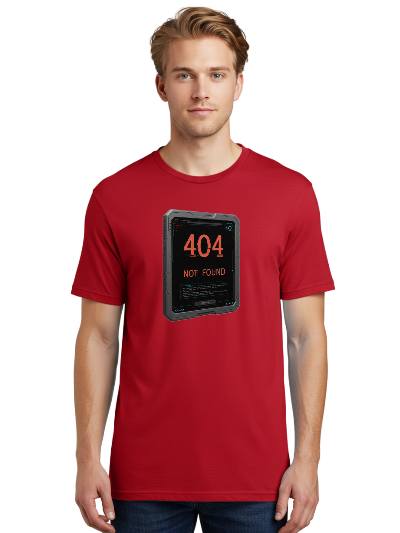 404-Not-Found Men'S Graphic Tee, 100% Cotton, Comfortable Casual Summer Wear, Machine Washable, 404 Error, Not Found Message, Futuristic Device, Error Screen, Cyberpunk Theme, Orange Text, Black Device, Tech Glitch, Sci-Fi Interface, Baa103 12