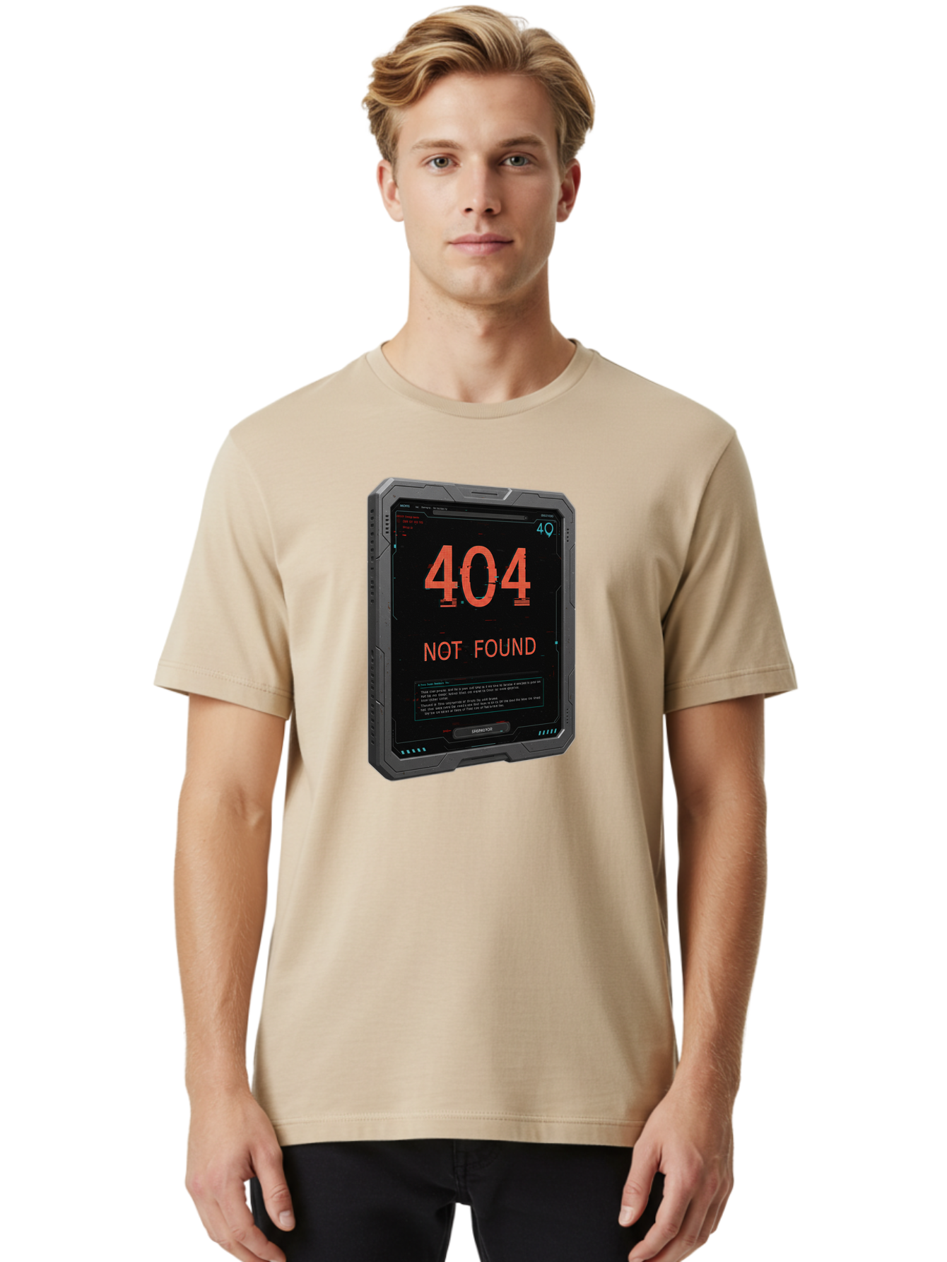 404-Not-Found Men'S Graphic Tee, 100% Cotton, Comfortable Casual Summer Wear, Machine Washable, 404 Error, Not Found Message, Futuristic Device, Error Screen, Cyberpunk Theme, Orange Text, Black Device, Tech Glitch, Sci-Fi Interface, Baa103 8