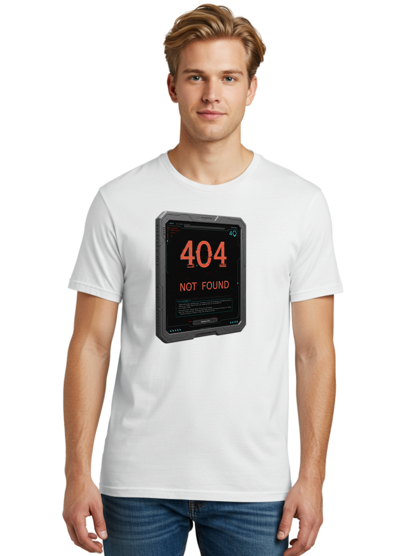 404-Not-Found Men'S Graphic Tee, 100% Cotton, Comfortable Casual Summer Wear, Machine Washable, 404 Error, Not Found Message, Futuristic Device, Error Screen, Cyberpunk Theme, Orange Text, Black Device, Tech Glitch, Sci-Fi Interface, Baa103 22