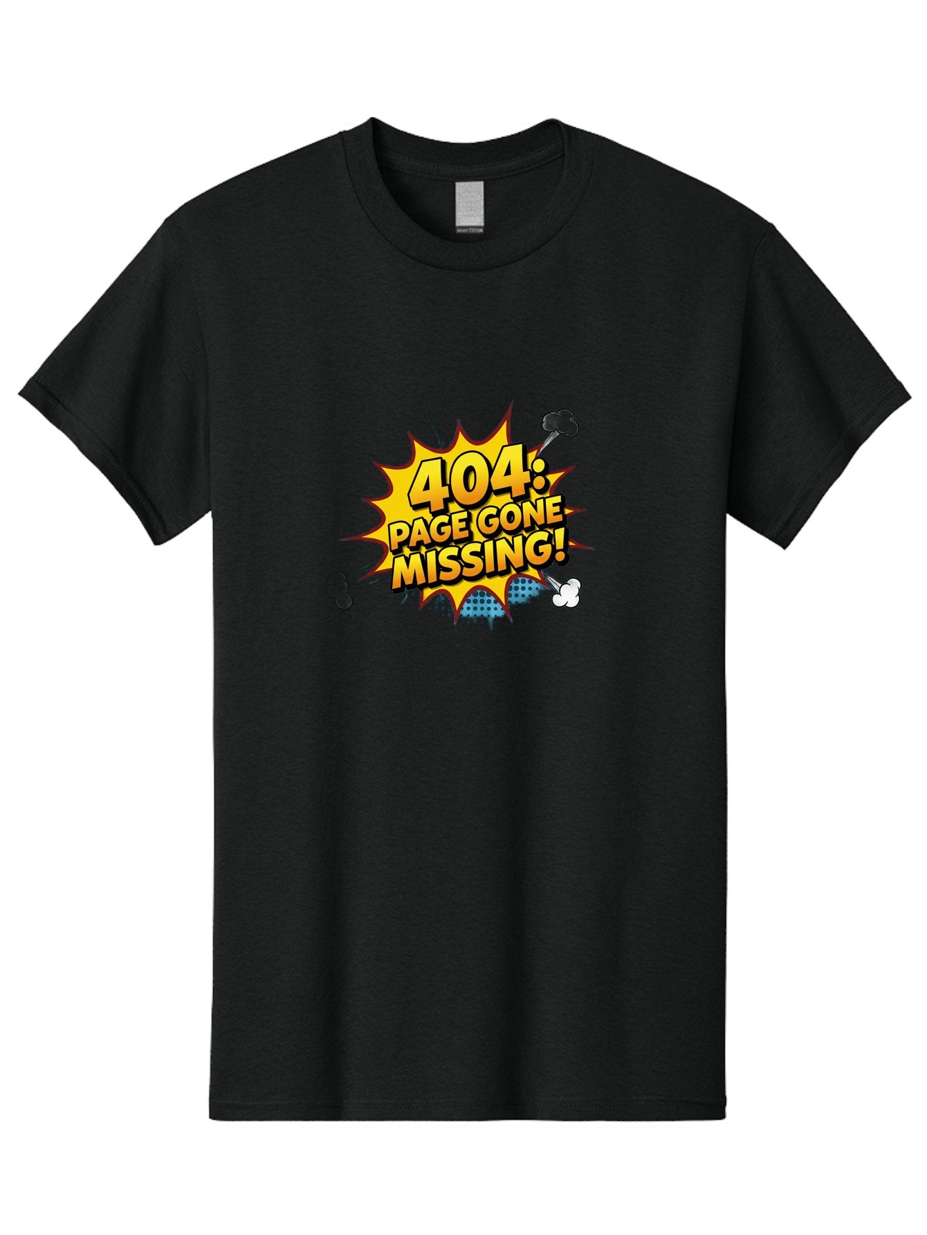 404-Page-Gone-Missing Men'S Graphic Tee, 100% Cotton, Comfortable Casual Summer Wear, Machine Washable, 404 Error Message, Page Not Found, Missing Page, Cartoon-Style Comic, Yellow And Blue Graphics, Funny Illustrations, Humorous Tone, Baa104 4
