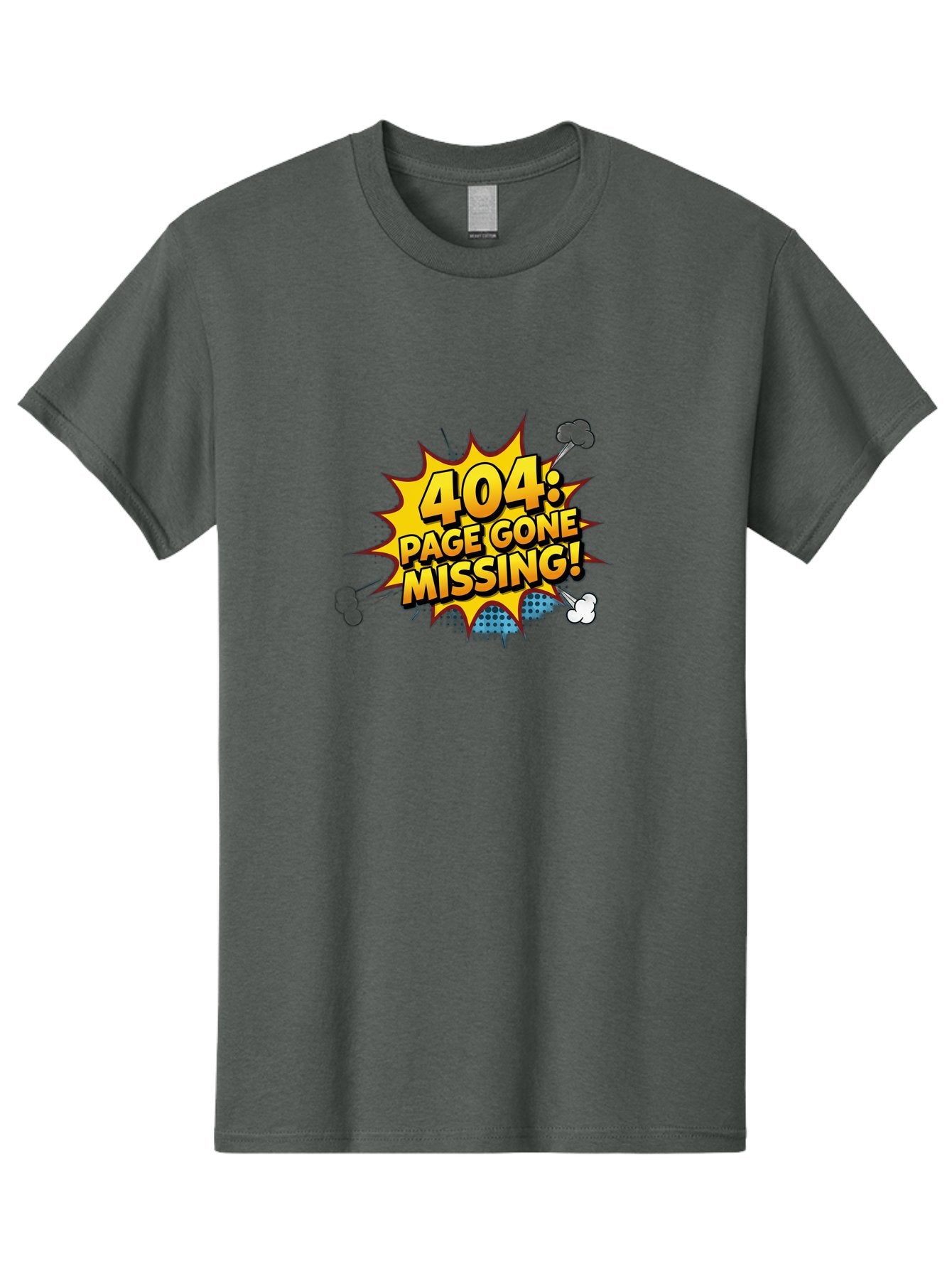 404-Page-Gone-Missing Men'S Graphic Tee, 100% Cotton, Comfortable Casual Summer Wear, Machine Washable, 404 Error Message, Page Not Found, Missing Page, Cartoon-Style Comic, Yellow And Blue Graphics, Funny Illustrations, Humorous Tone, Baa104 3