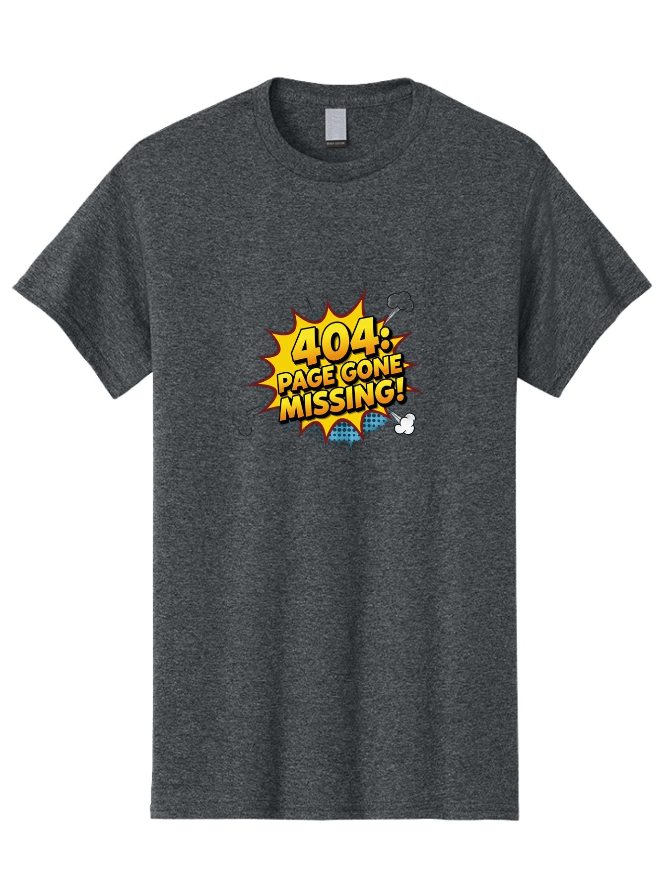 404-Page-Gone-Missing Men'S Graphic Tee, 100% Cotton, Comfortable Casual Summer Wear, Machine Washable, 404 Error Message, Page Not Found, Missing Page, Cartoon-Style Comic, Yellow And Blue Graphics, Funny Illustrations, Humorous Tone, Baa104 10